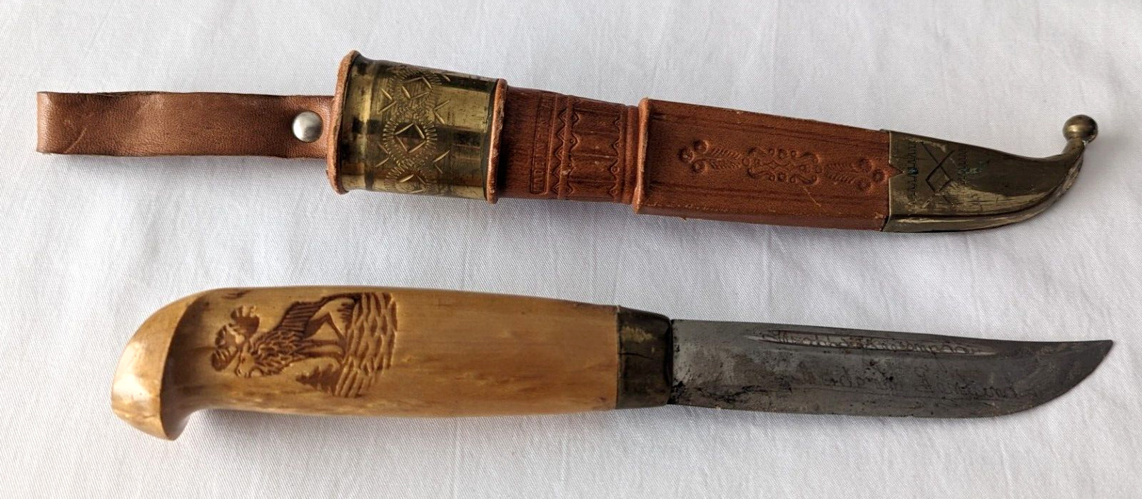 Vintage Finnish Decorative Junturi Puukko Knife & Sheath Made in Finland