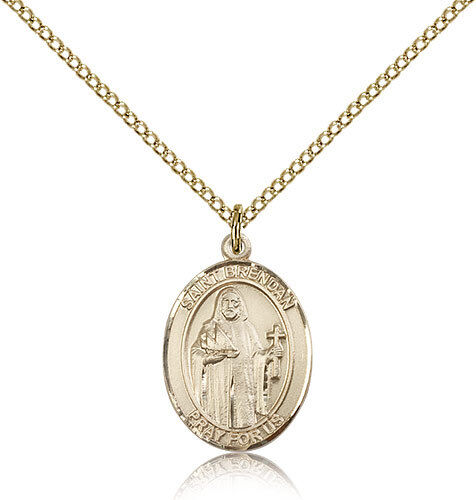 Saint Brendan The Navigator Medal For Women - Gold Filled Necklace On 18 Cha...