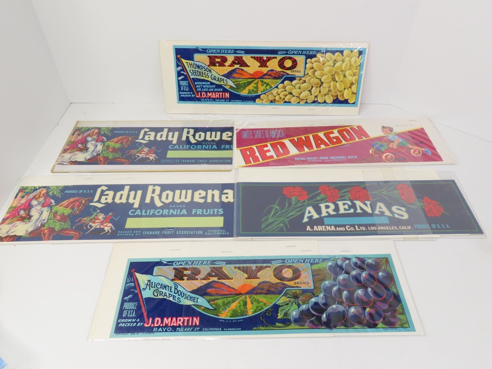 Lot Of 6 Vintage Crate Labels 1940\'s Rayo, Red Wagon , Lady Rowena