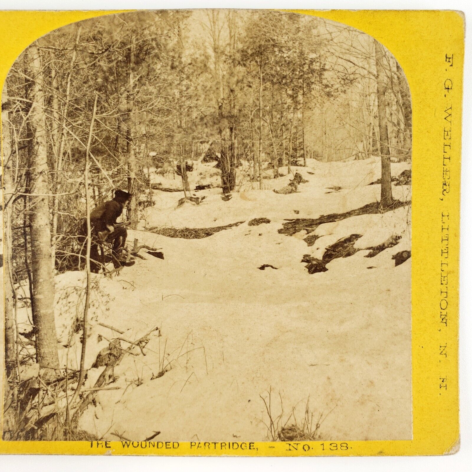 Hunter Stalking Wounded Partridge Stereoview c1870 Weller Winter Hunting H470