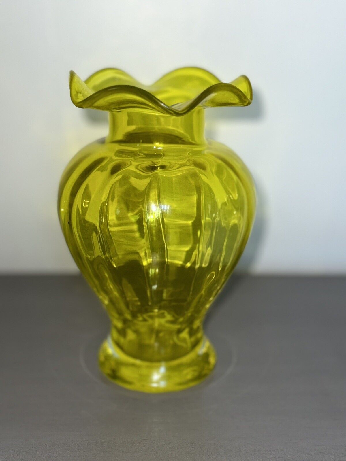 Fenton Yellow Ruffle Glass Vase
