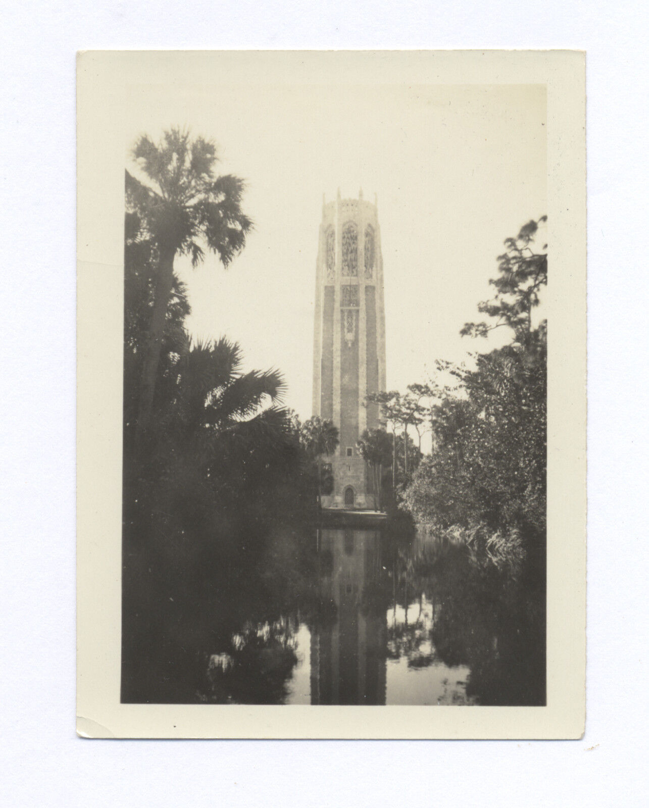 1930\'s LAKE WALES, FL Snapshot: BOK TOWER Doubled by REFLECTION SHADOW in Water