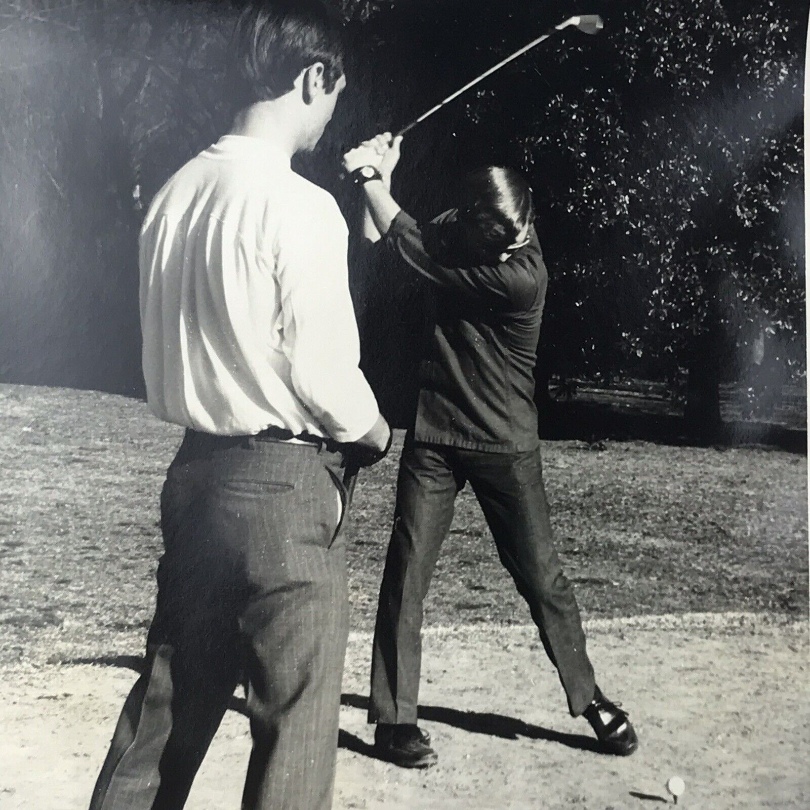 Vintage Black and White Photo Man Golf Back Swing Club Ball Drive Tee Shot Box
