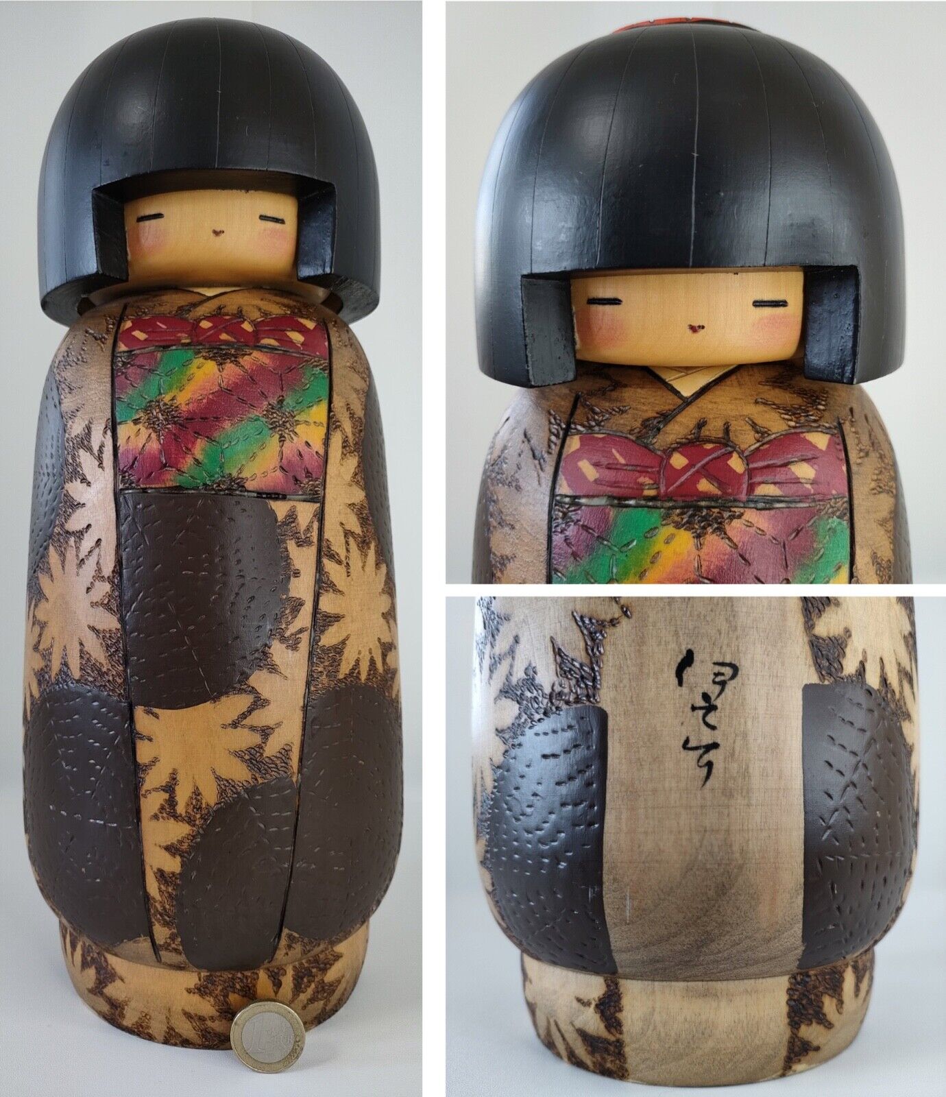 Vintage kokeshi Japanese doll Kobayashi Inosuke 35cm (13.78inch)