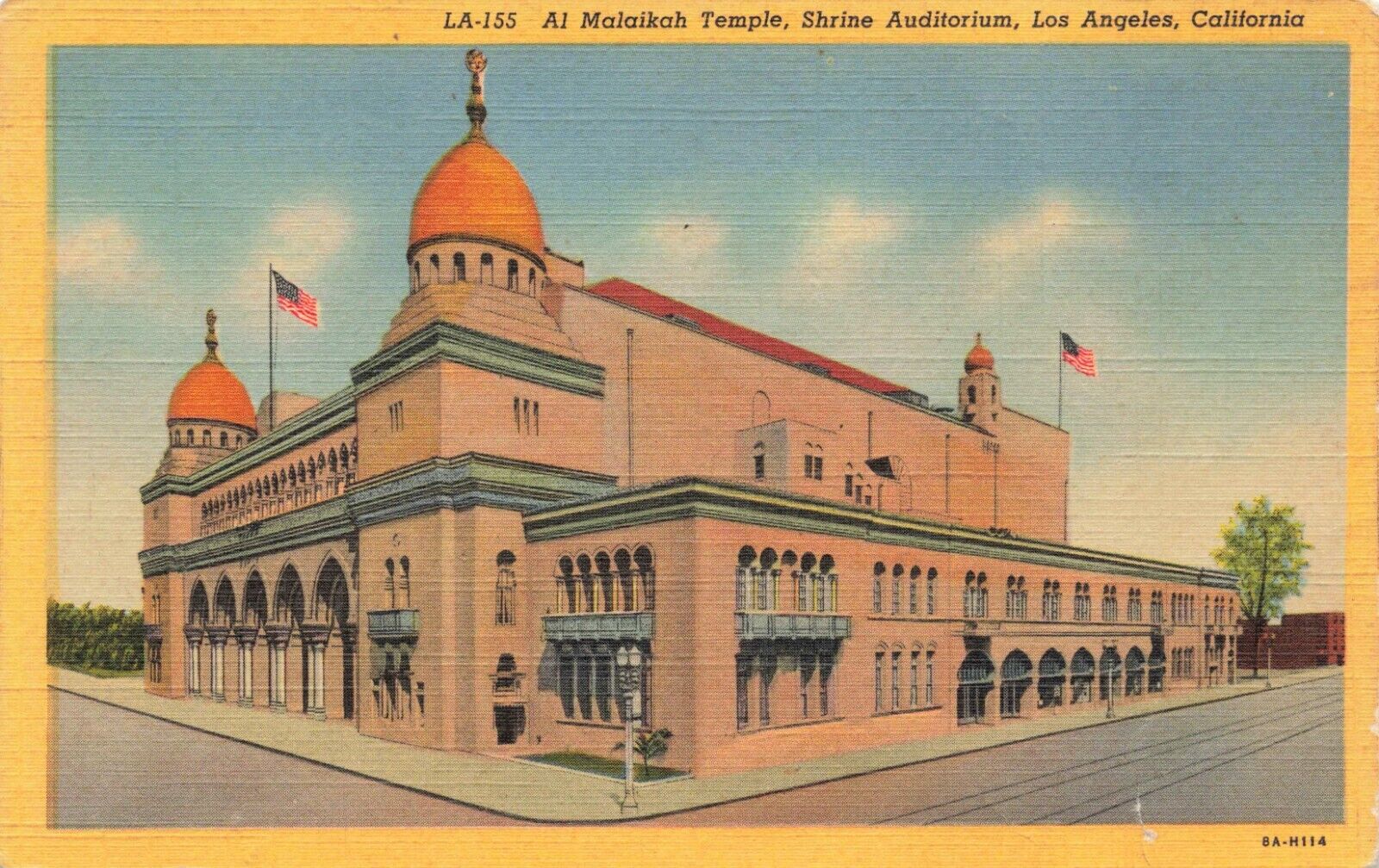 Postcard Al Malaikah Temple Shrine Auditorium Los Angeles California CA Linen
