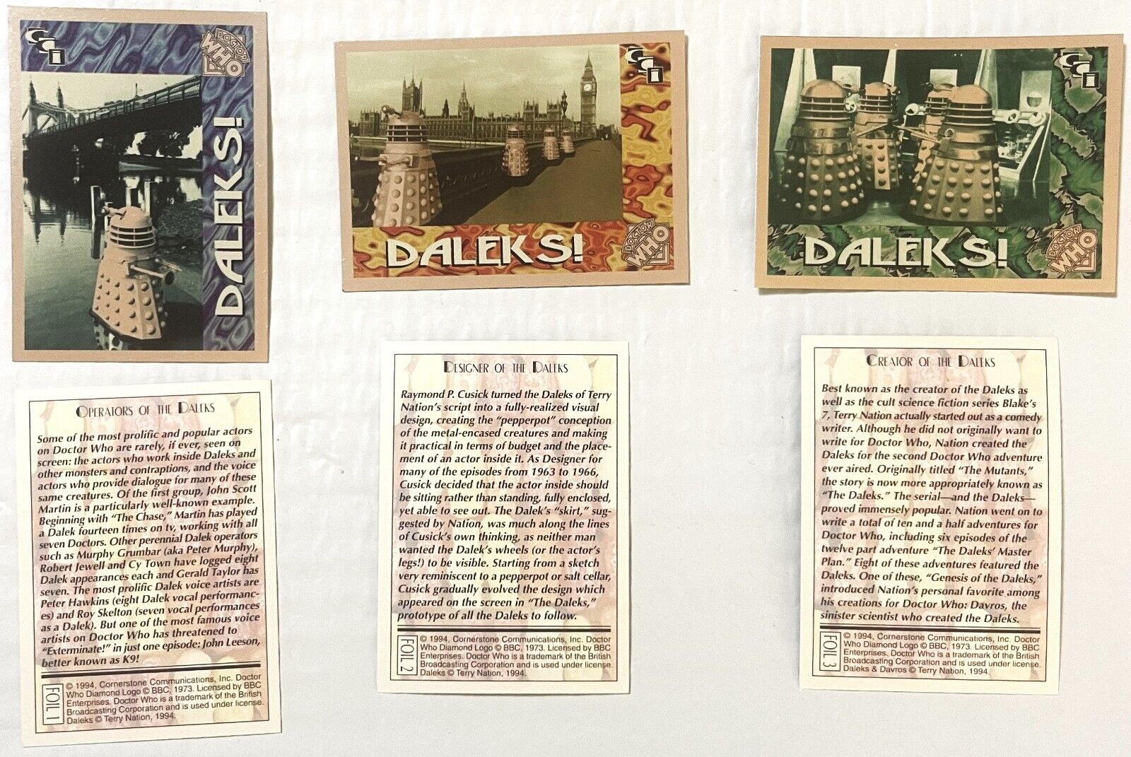 Combo 1990s Doctor Who Daleks Foil 1-3 Trading Cards, Exterminating Since 1963