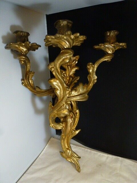 Neapolitan Gilded Bronze Candelabra Wall Sconce Rococo Stunning LARGE 17\