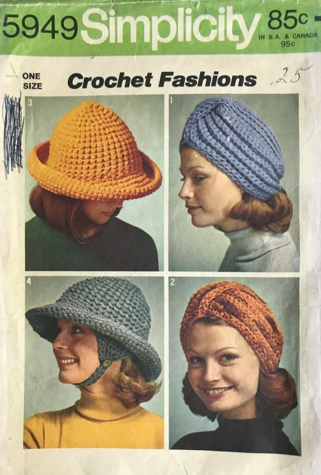 1970\'s Simplicity Misses\' Turban&Brim Hat Pattern 5949 Head Size 21\