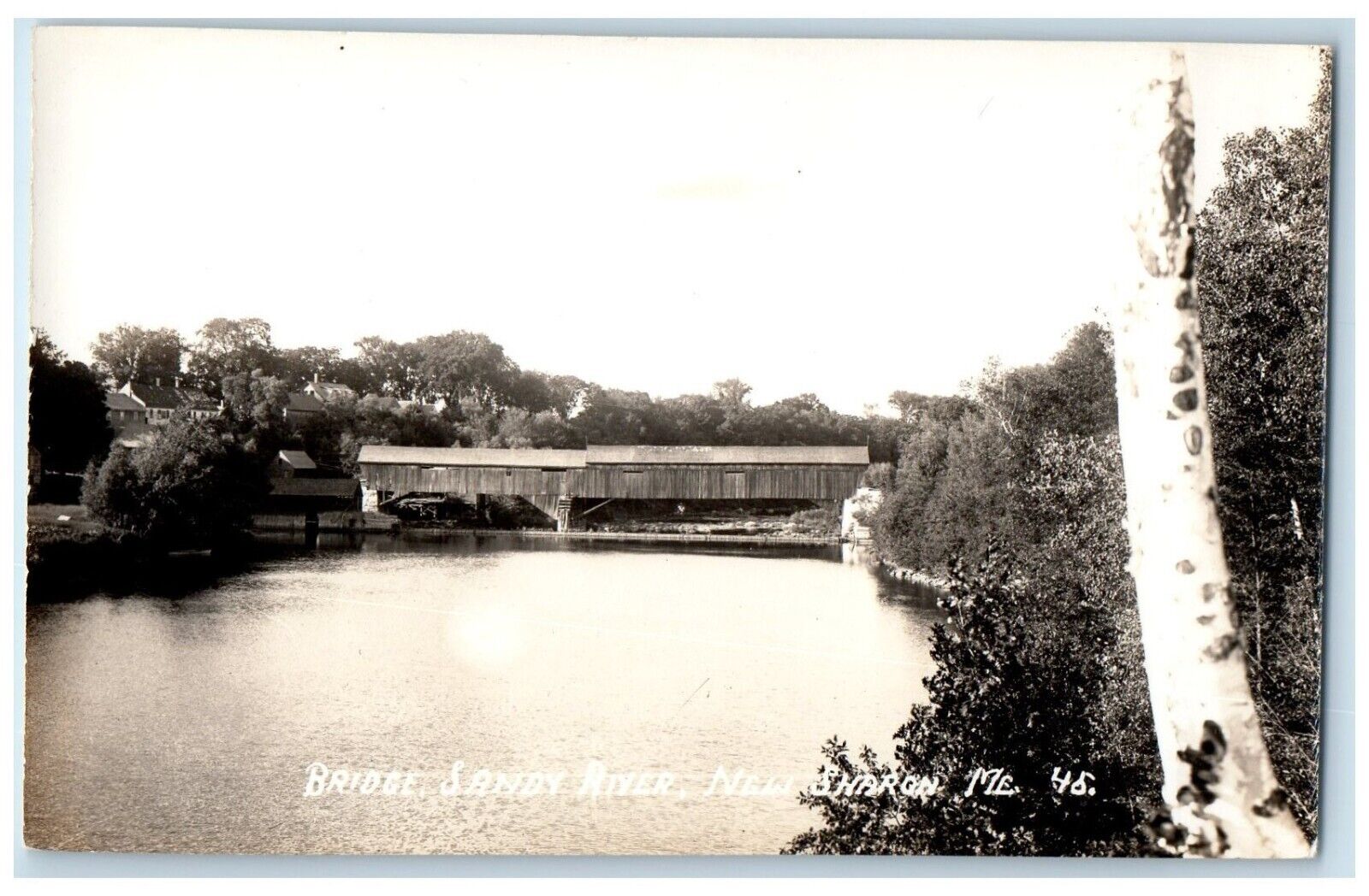 c1940s Covered Bridge Sandy River New Sharon Maine ME RPPC Photo Postcard