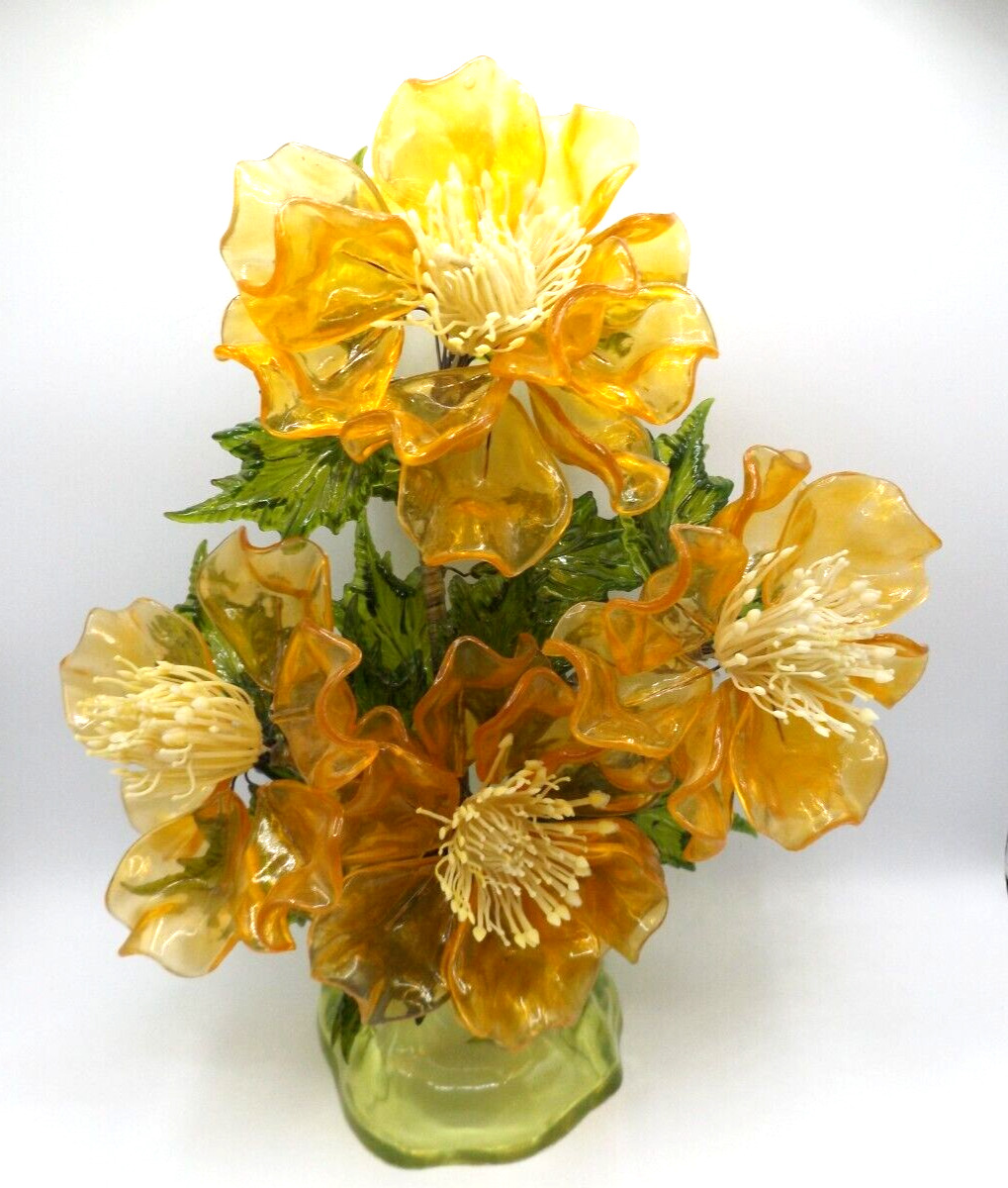 Vintage Lucite Acrylic Artificial Flower Arrangement Mid Century Modern 12\