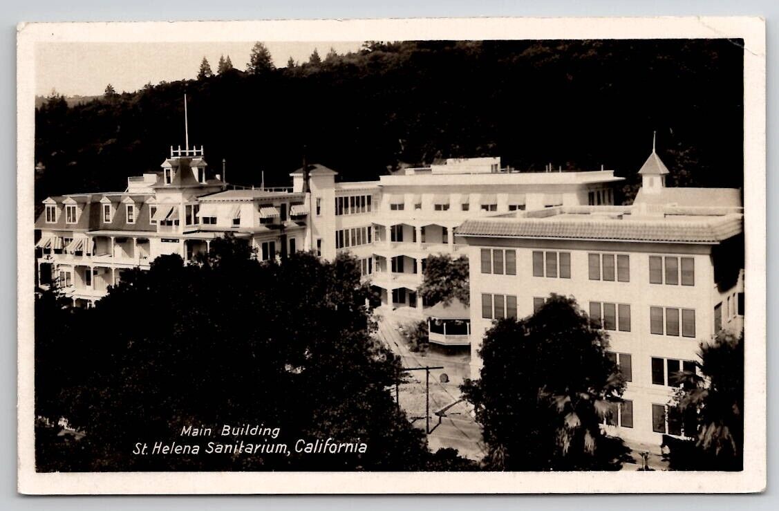 St. Helena Sanitarium California Main Building RPPC Real Photo Postcard W30