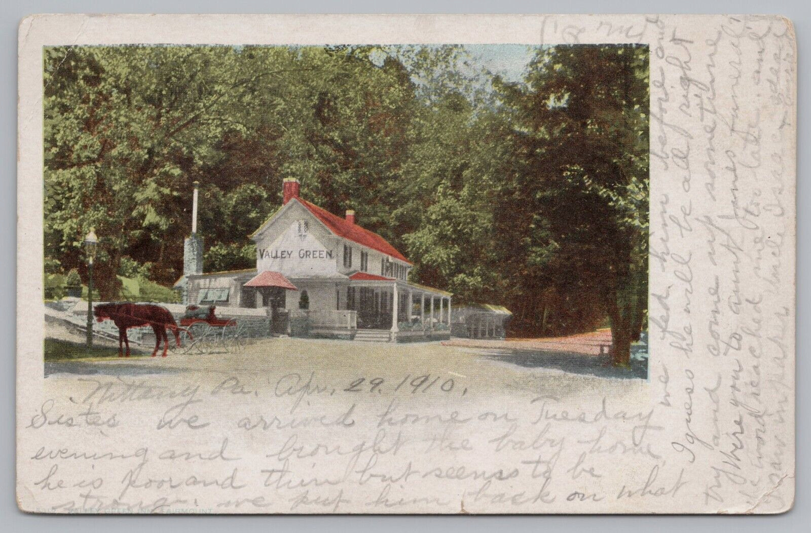 Postcard Valley Green Inn Wissahickon Drive Philadelphia PA Horse Buggy C1910