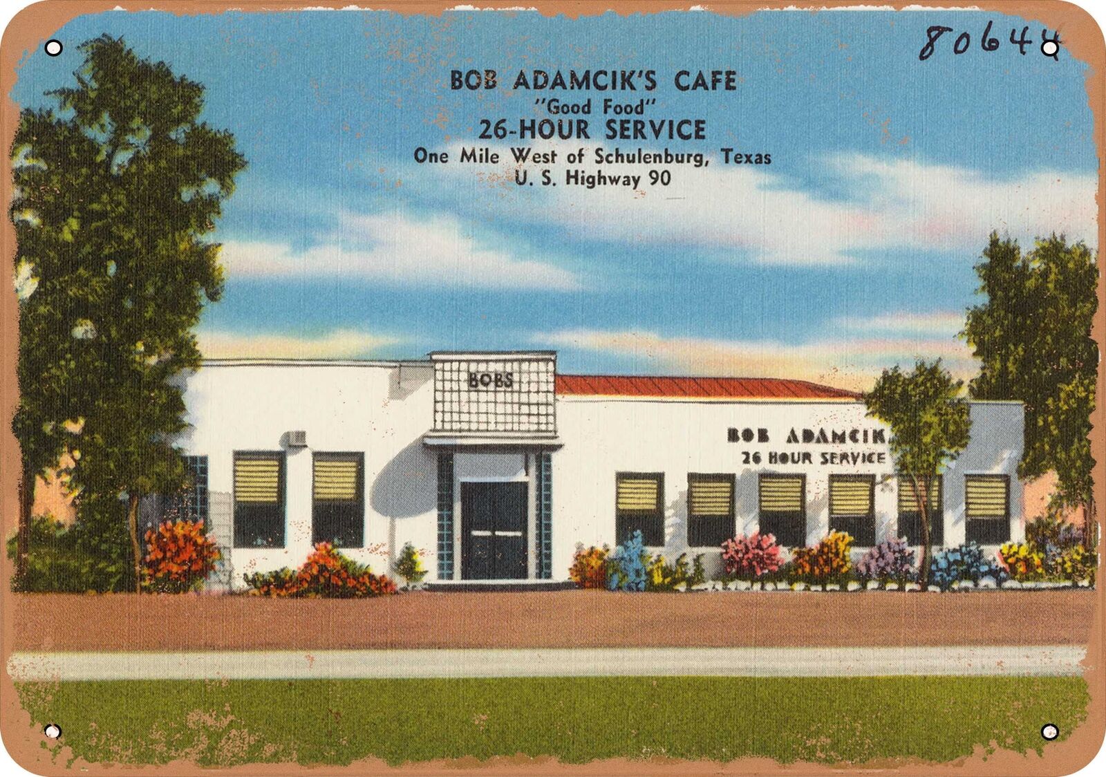 Metal Sign - Texas Postcard - Bob Adamcik\'s Caf u00e9, .