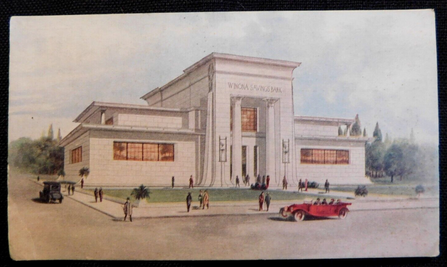 Winona Minnesota~ Winona Savings Bank~  Antique 1911 pre linen postcard