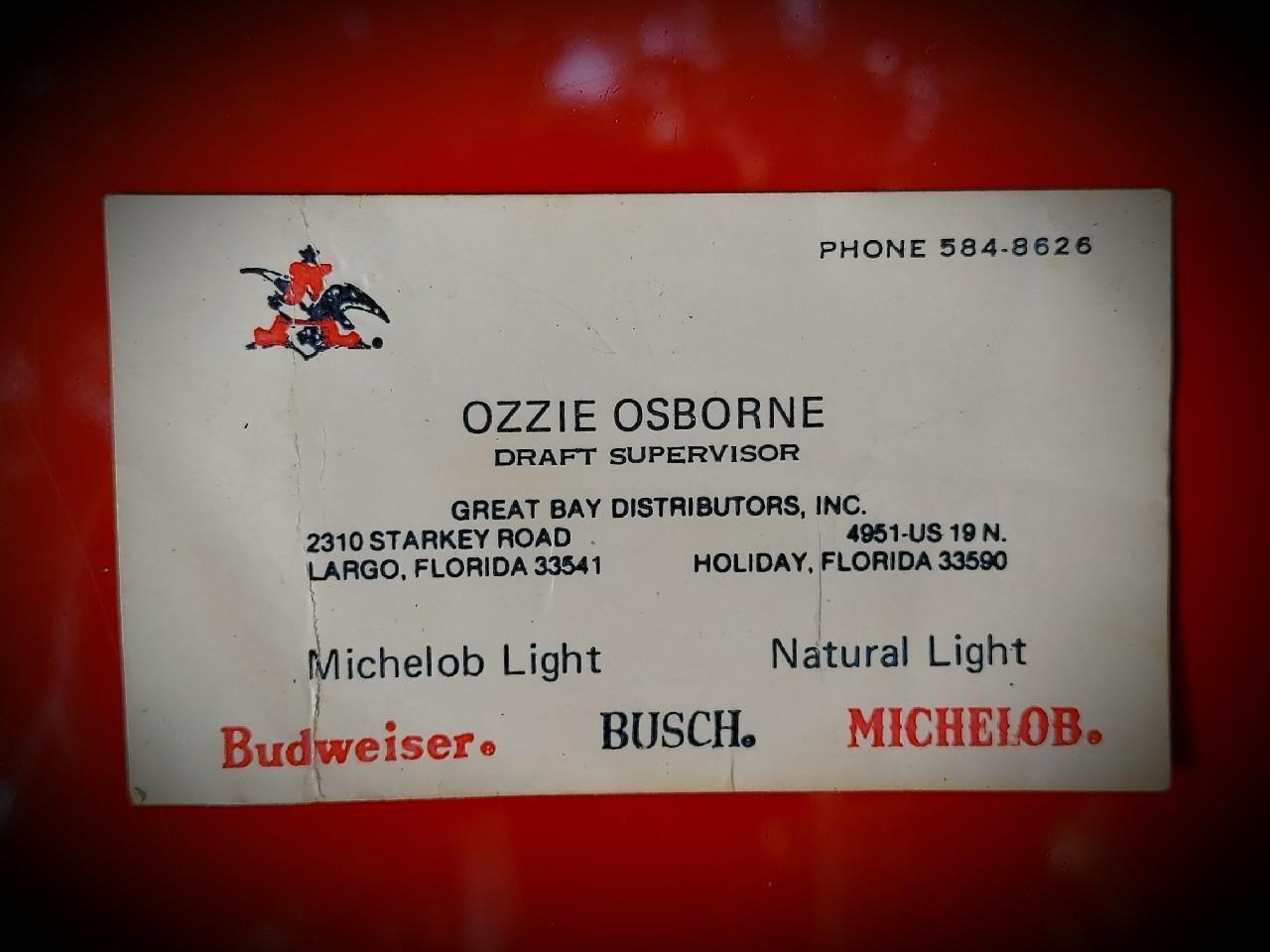 OZZIE OSBORNE Business Card Budweiser Largo Holiday Florida 1960\'s
