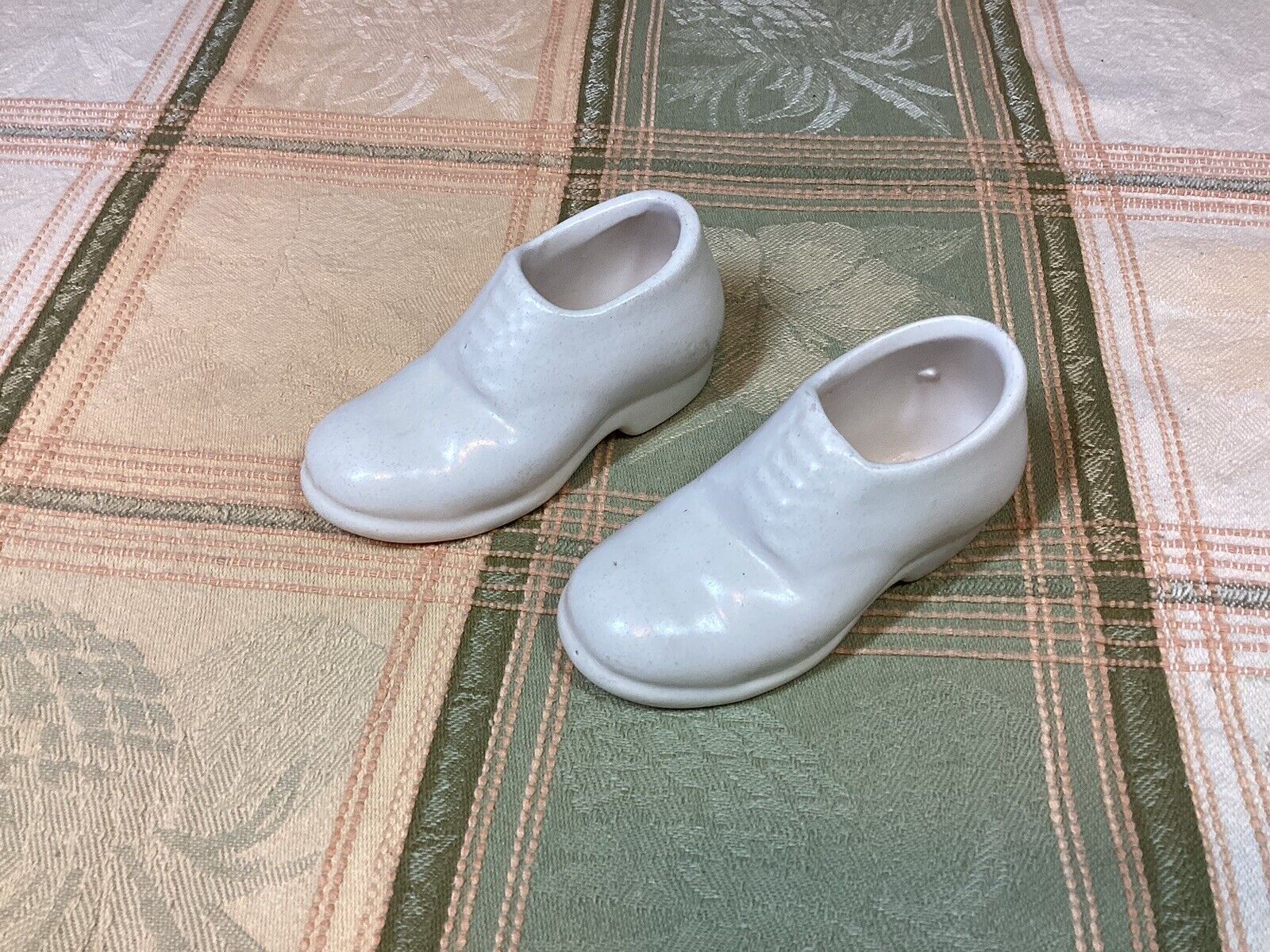 2 Vintage White Ceramic Shoe Planters or Decorator Pieces