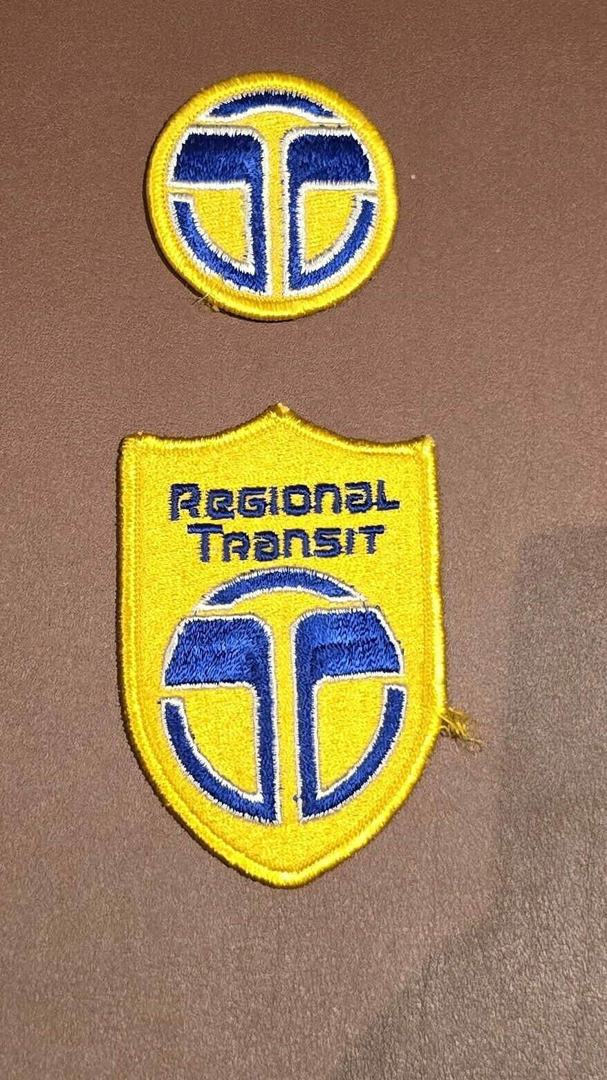 Two Vintage Sacramento California CA Regional Transit Driver Uniform Patches