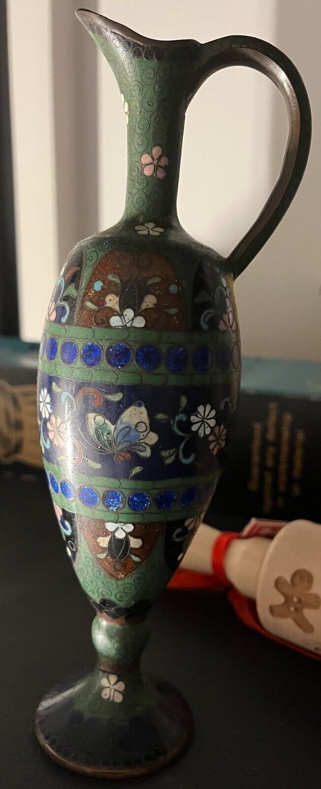 Beautiful enamel European hand-painted pitcher 7.5\