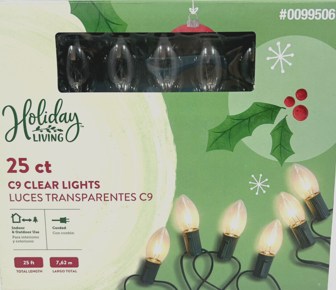 Holiday Living C9 25ct Christmas Clear Light String Lights Indoor/Outdoor 99506