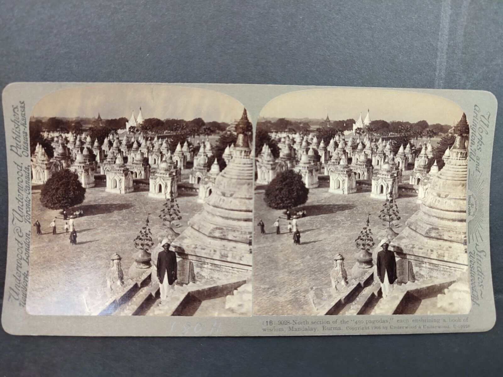 Antique Stereoscope View Card 1906 450 pagodas, Mandalay, Burma