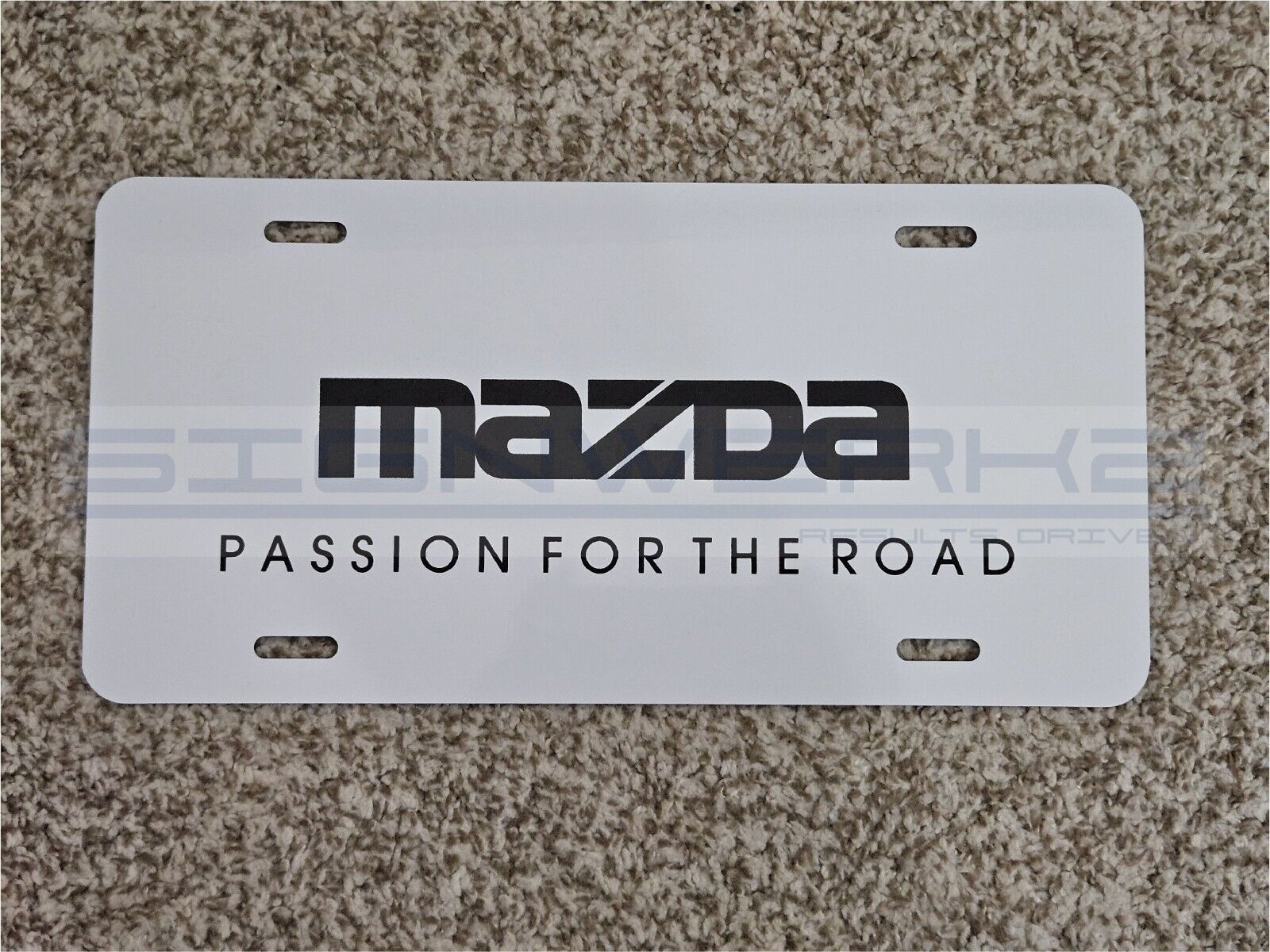 Mazda Passing for the Road Black Metal Plate novelty vanity White plate