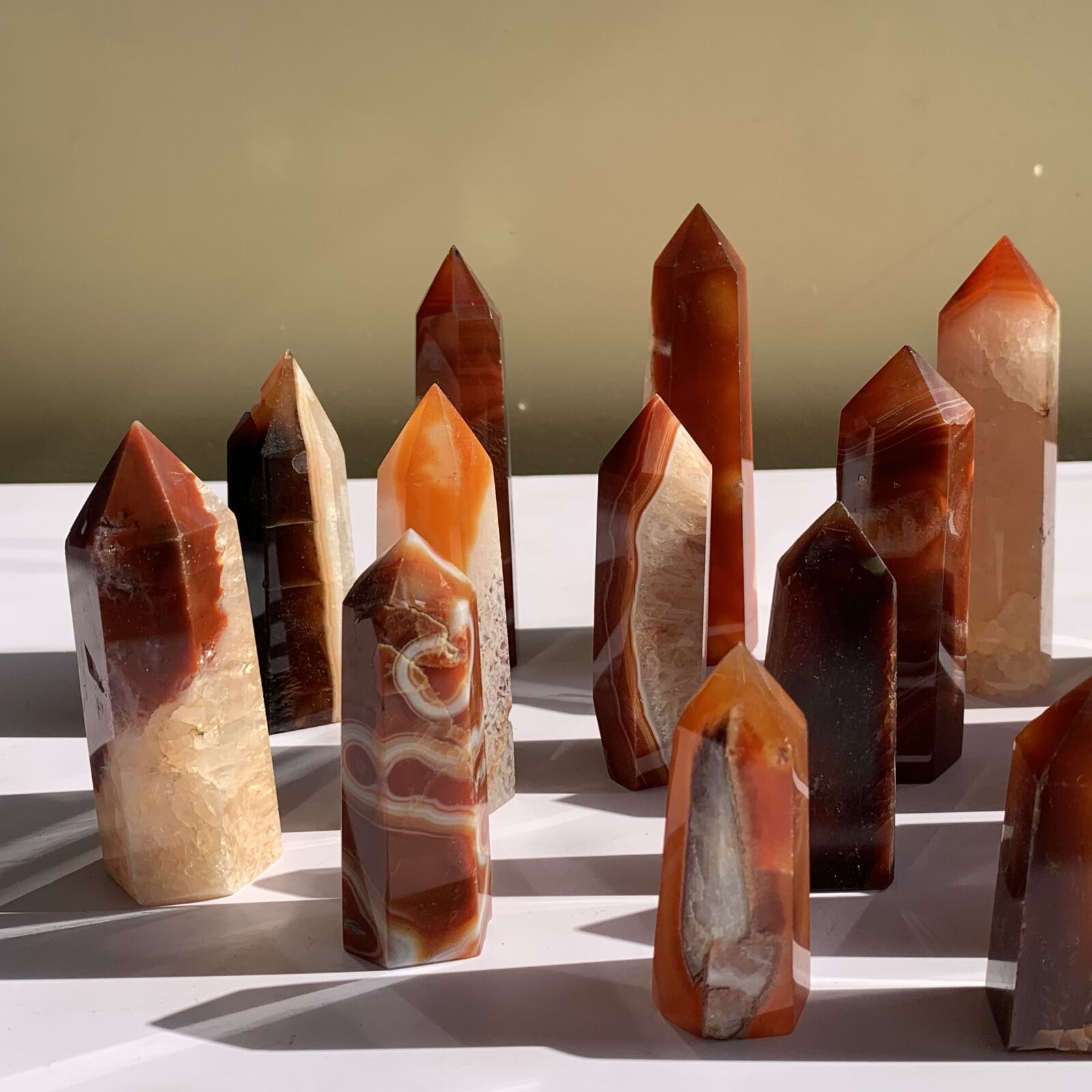 2.2LB Natural carnelian quartz obelisk crystal wand point healing 11-15pcs