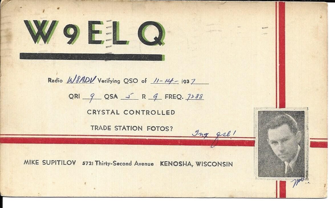 QSL  1937 Kenosha WI    radio card