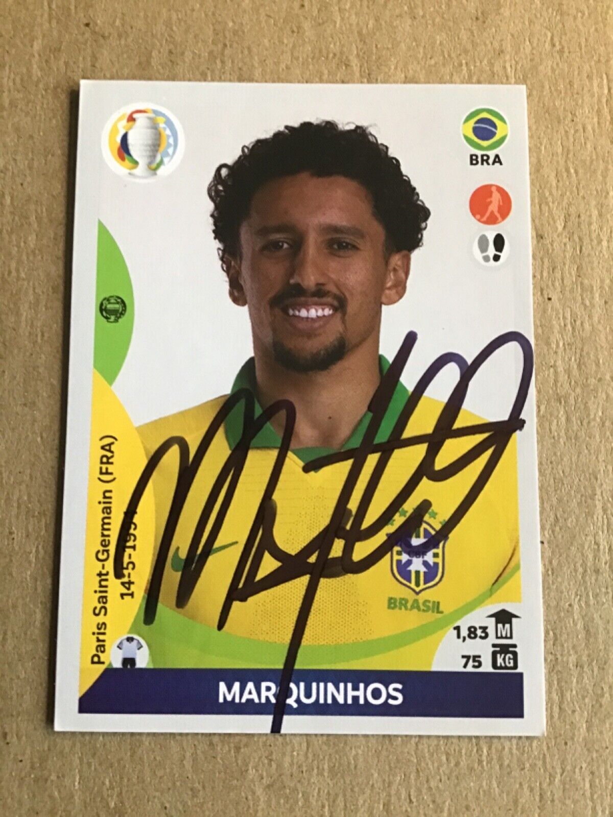 Marquinhos, Brazil 🇧🇷 Panini Copa America 2021 hand signed