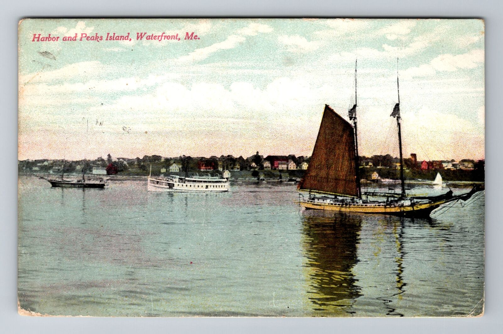 Waterfront ME-Maine, Harbor And Peaks Island, Antique, Vintage c1911 Postcard