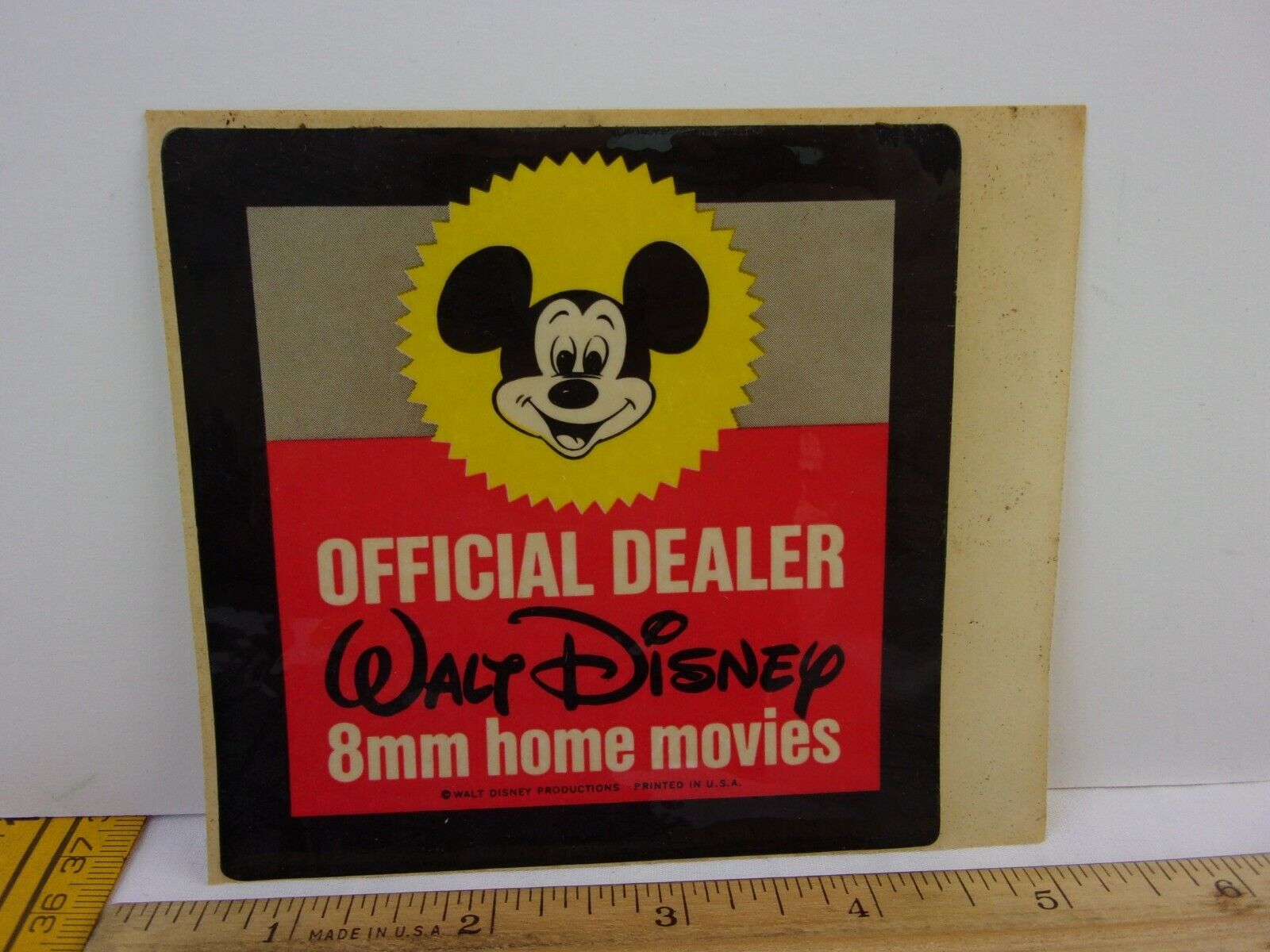 1970s Official Dealer Walt Disney 8mm Home Movies business window sticker VINTGE