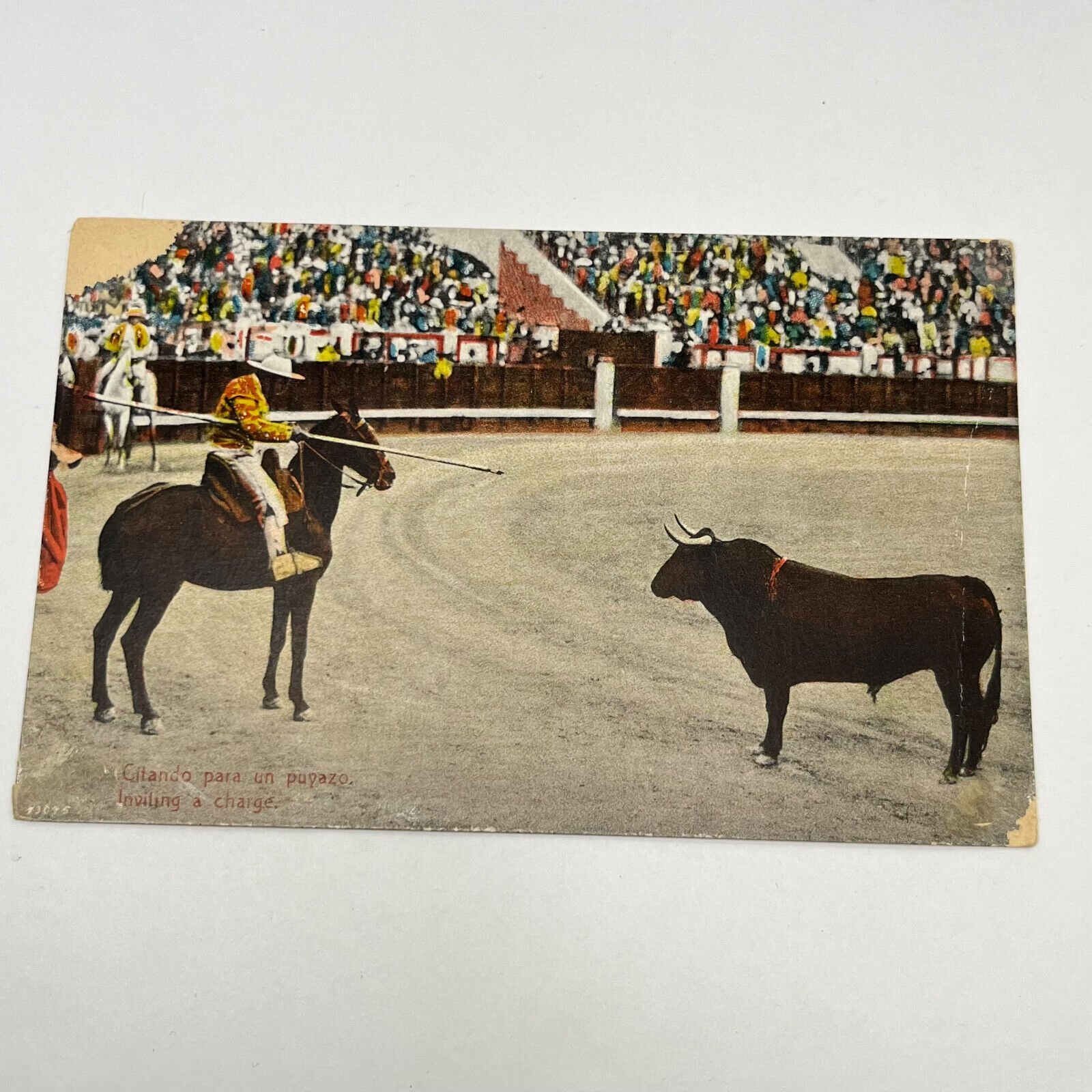 Antique postcard  Bull Fight Mexico Picador Awaiting the Charge. B9