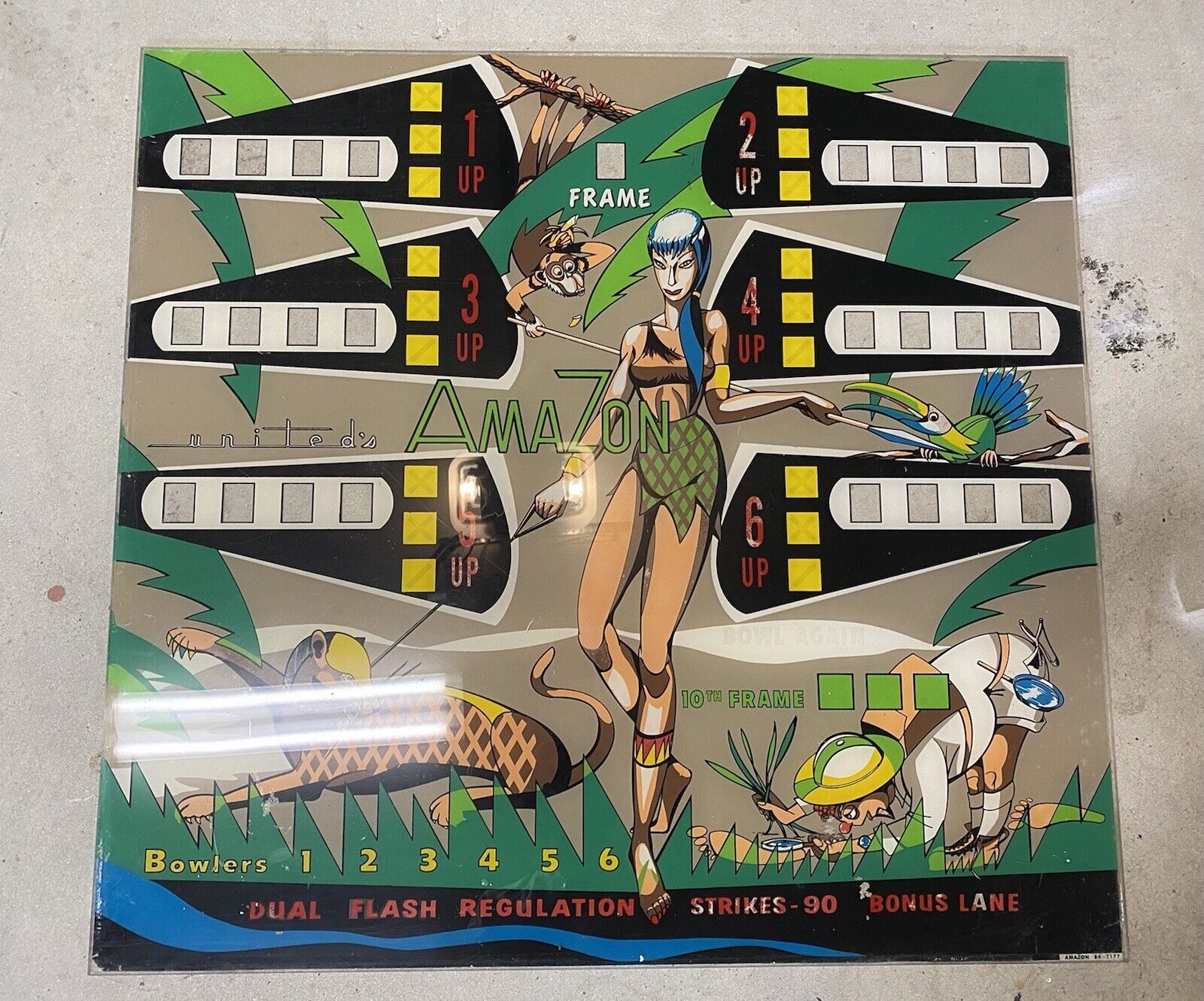 Original Vintage UNITEDS AMAZON Bowling Arcade Marquee Sign 1970s 1980s 34X32