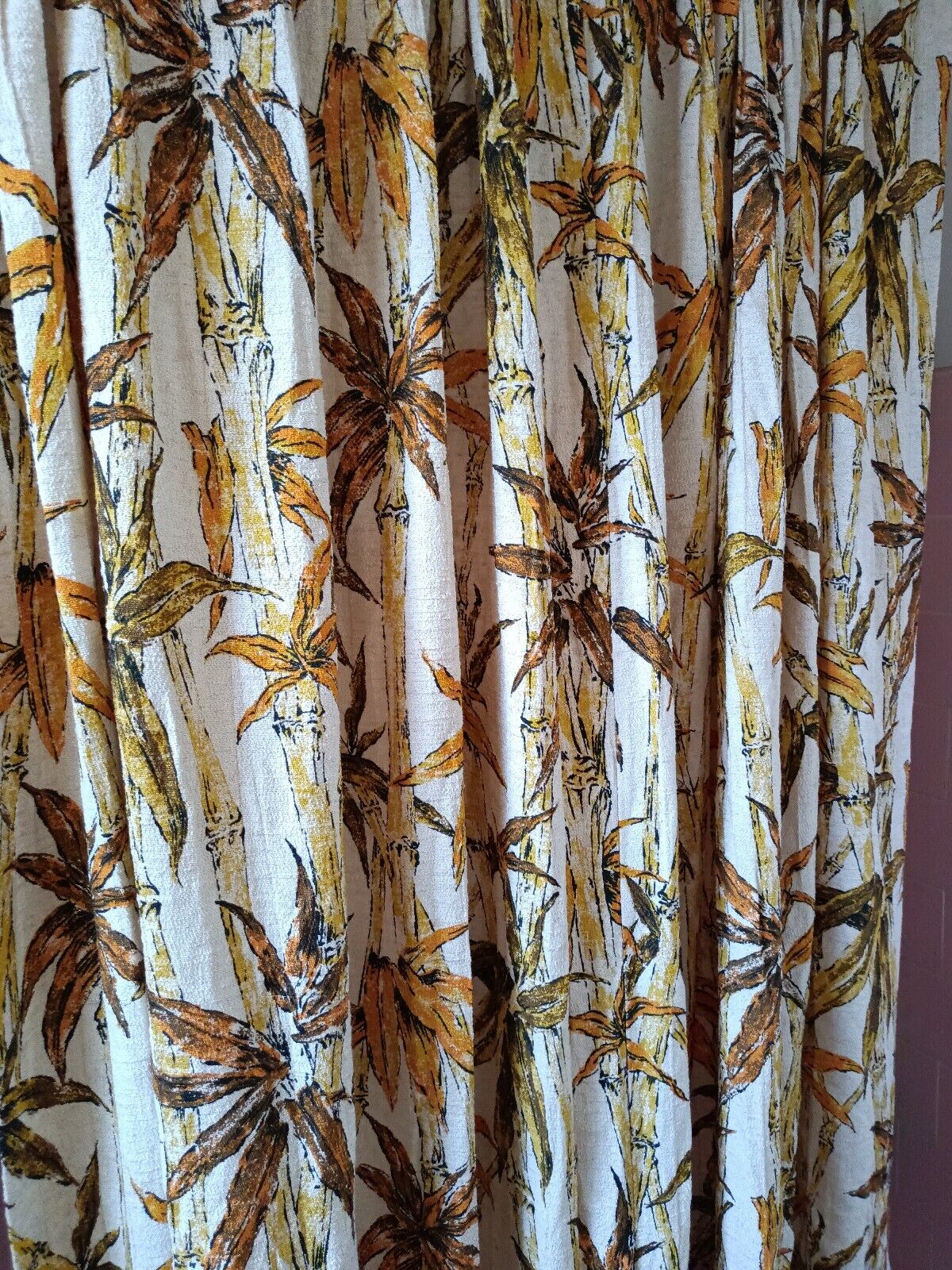2 Vintage  1950s 1960s Curtain Panels Fabric Barkcloth Mid Century 42\