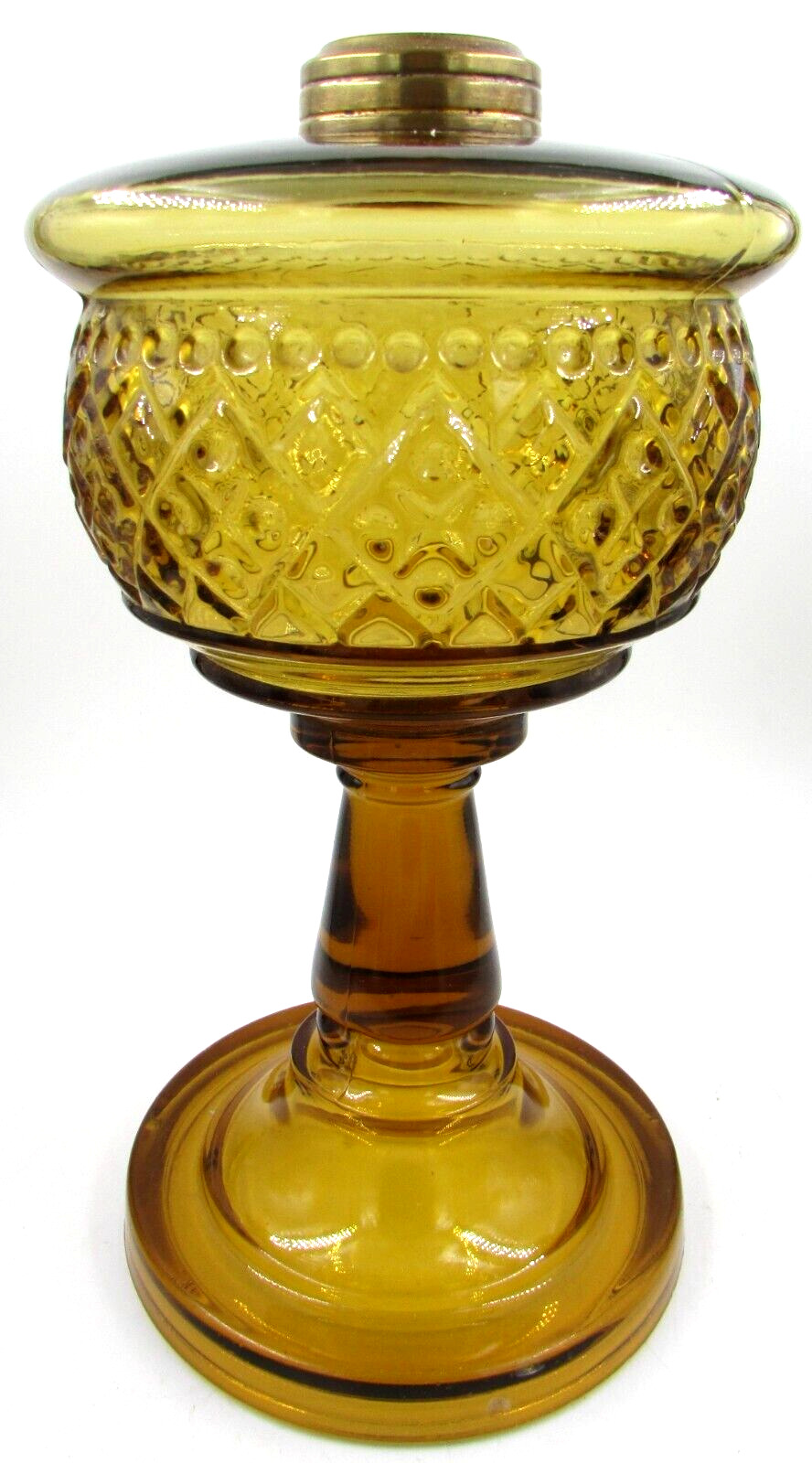 Antique BEADED DIAMOND BAND Amber Glass Kerosene Oil Stand Lamp THURO 1, p. 203