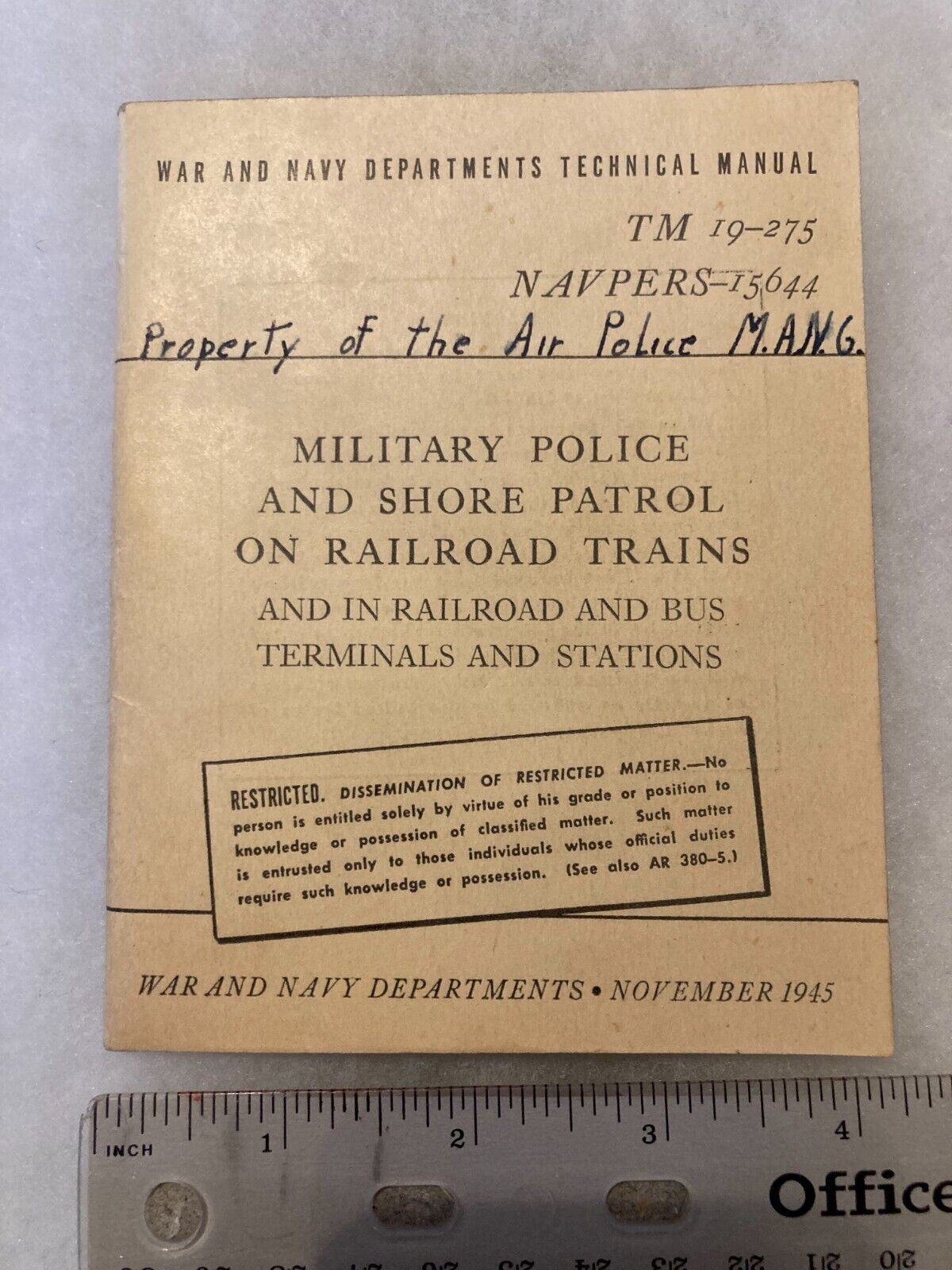 Authentic WWII US Army Navy MP & Shore Patrol on Railroad Trains 1945 TM 19-275