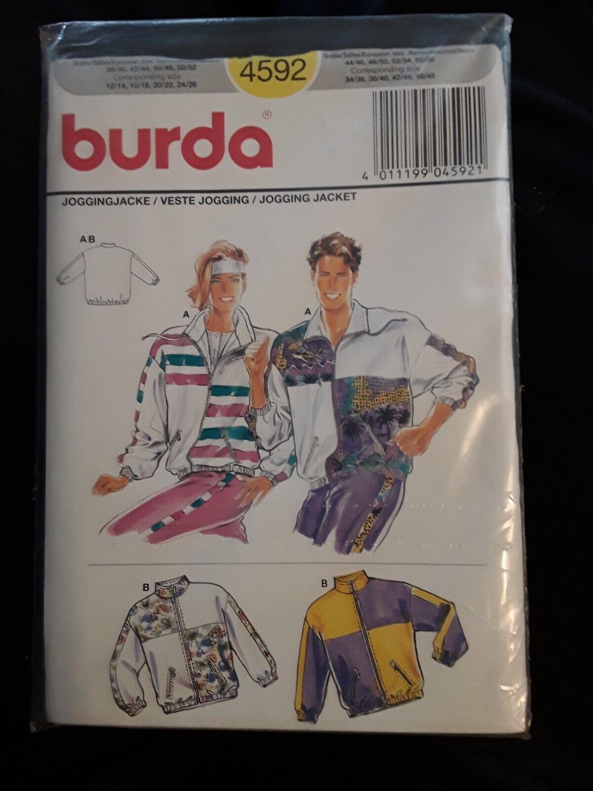 NEW BURDA Sewing Patterns RETRO Jogging Jacket 4592 Womens 12-26/Mens 34-48