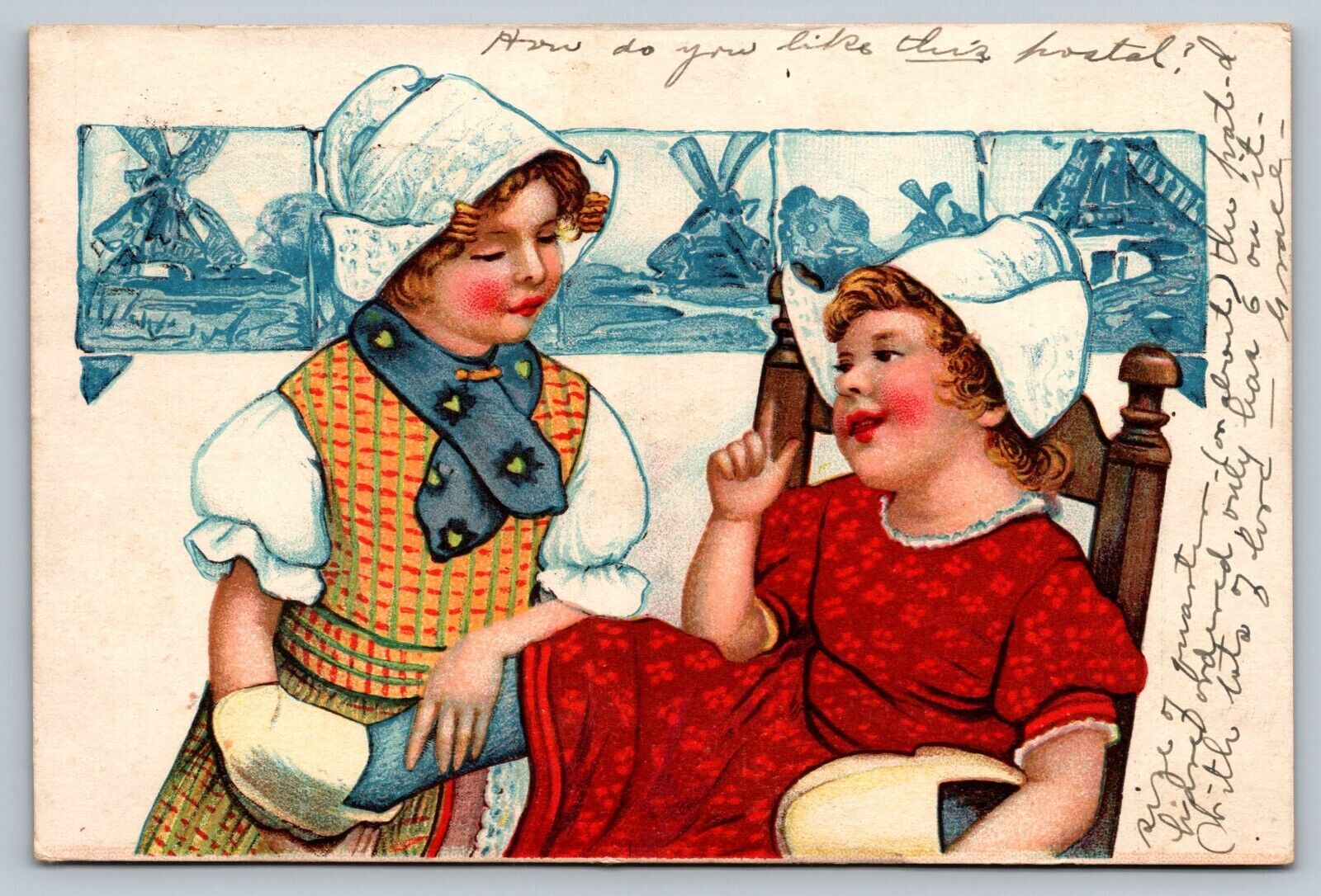 Postcard of Two Dutch Girls with Wooden Shoes Postly 