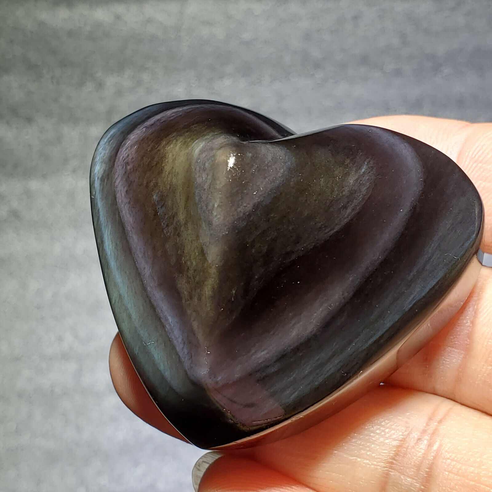82g Top Rainbow Natural Obsidian Crystal Heart shaped Polished HEALING