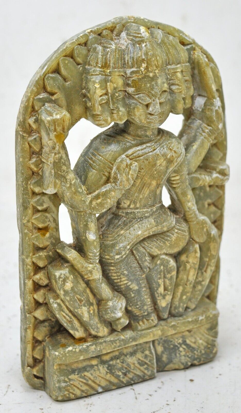 Antique Green Stone God Brahma Idol Figurine Original Old Fine Hand Carved