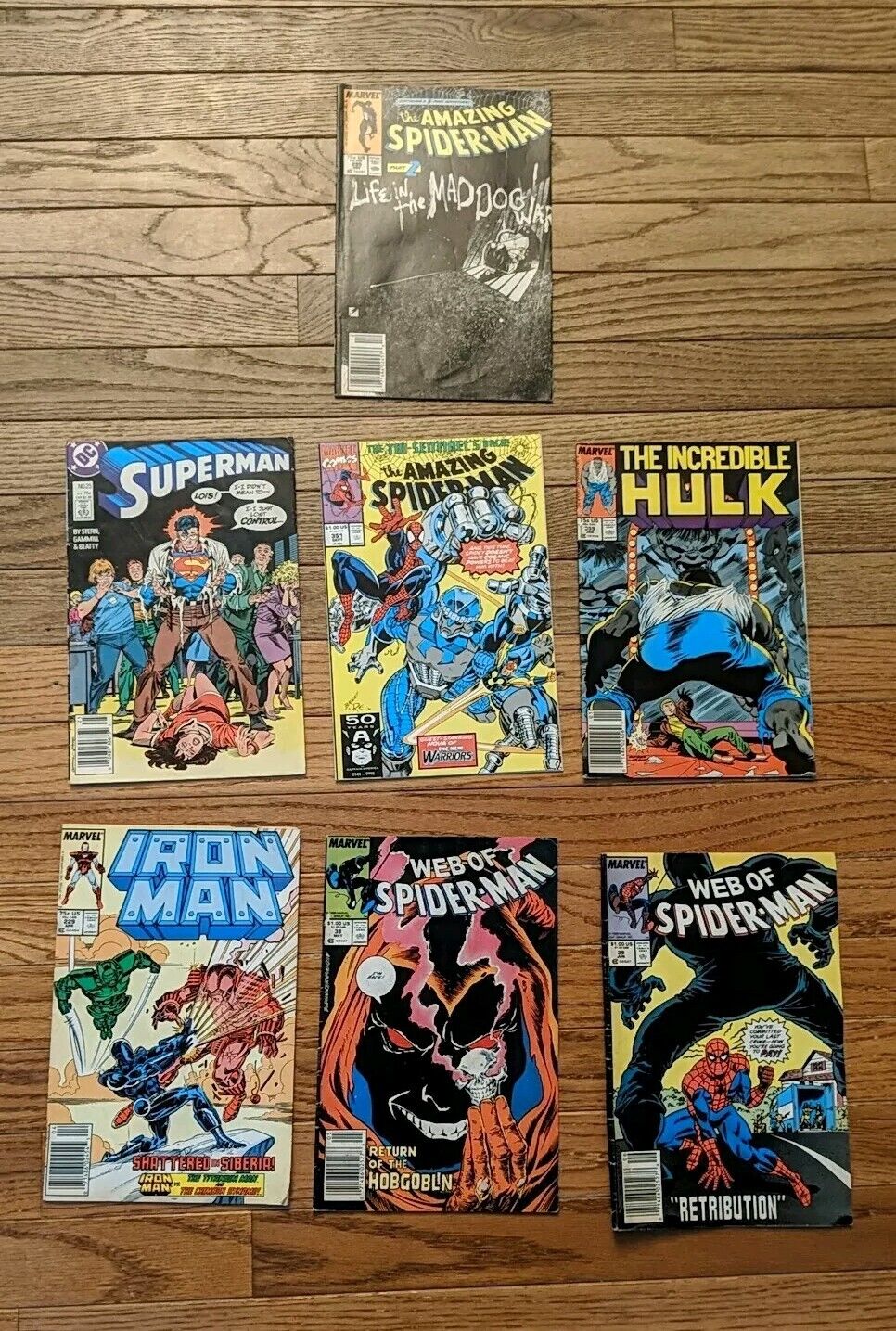 Lot Of Seven Vintage Marvel And DC Comics Iron Man, Spider-man, Hulk,  Superman