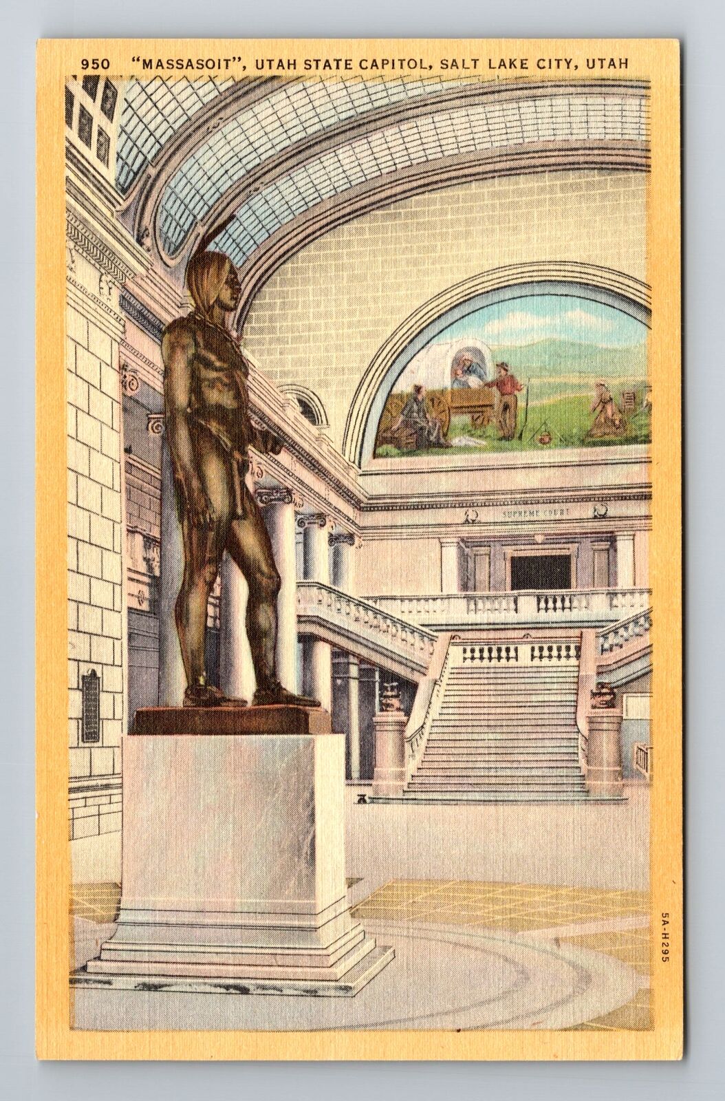 Salt Lake City UT-Utah, Utah State Capitol Statue of Massasoit, Vintage Postcard