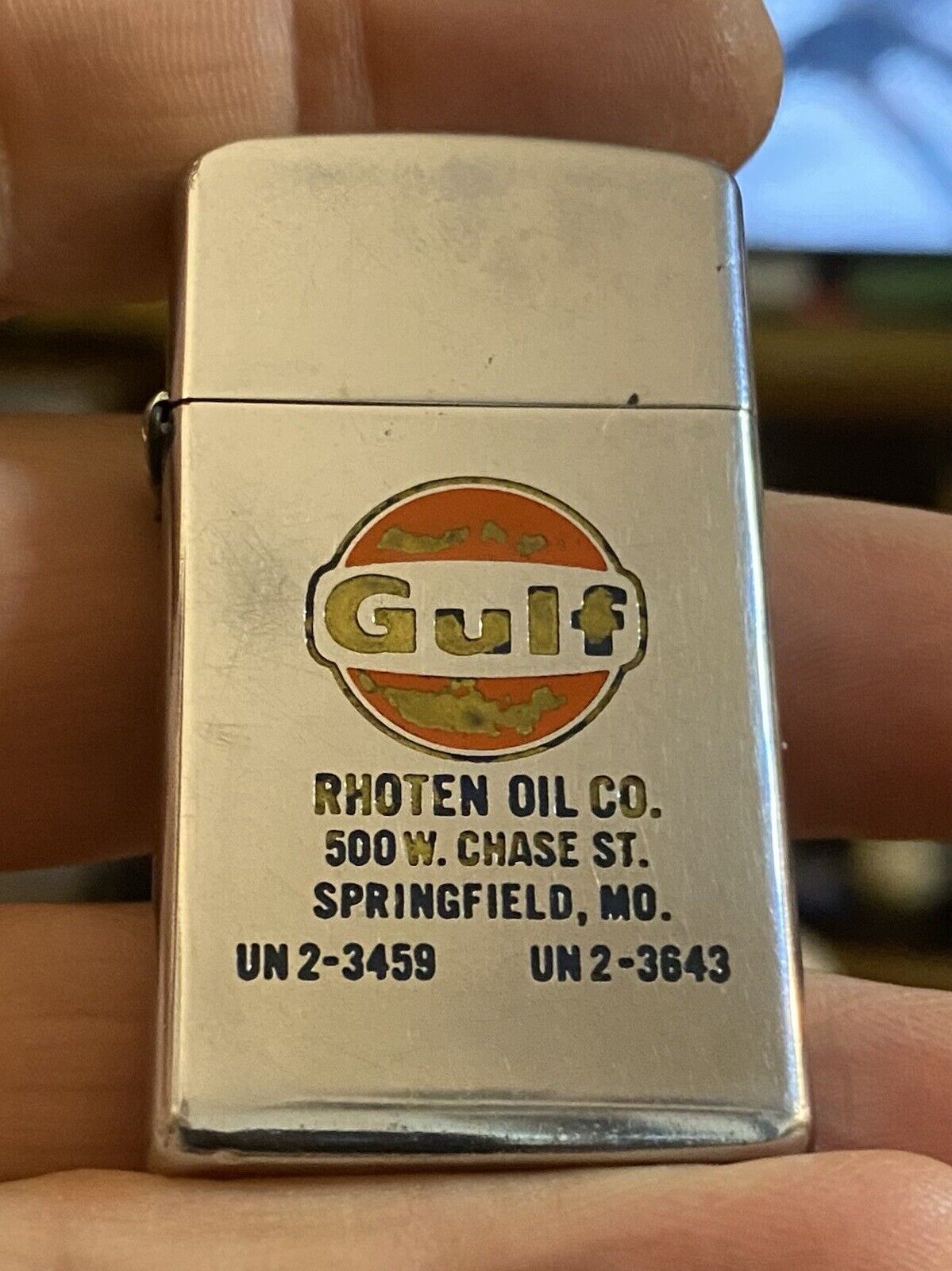 VINTAGE 1967 Gulf Oil Rhoten Oil CO. Springfield MO. Advertising Zippo Lighter