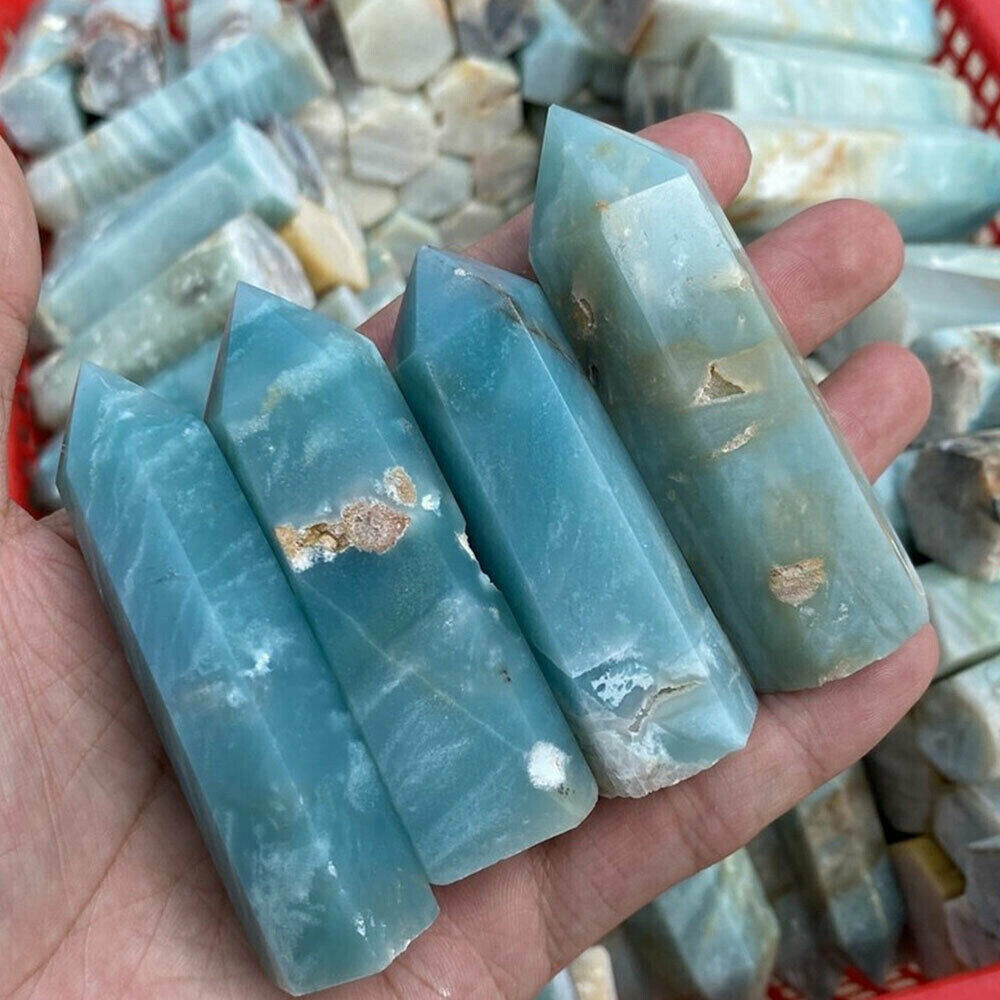 Natural Blue caribbean Calcite Obelisk Tower Point Amazonite Crystal Healing TOS