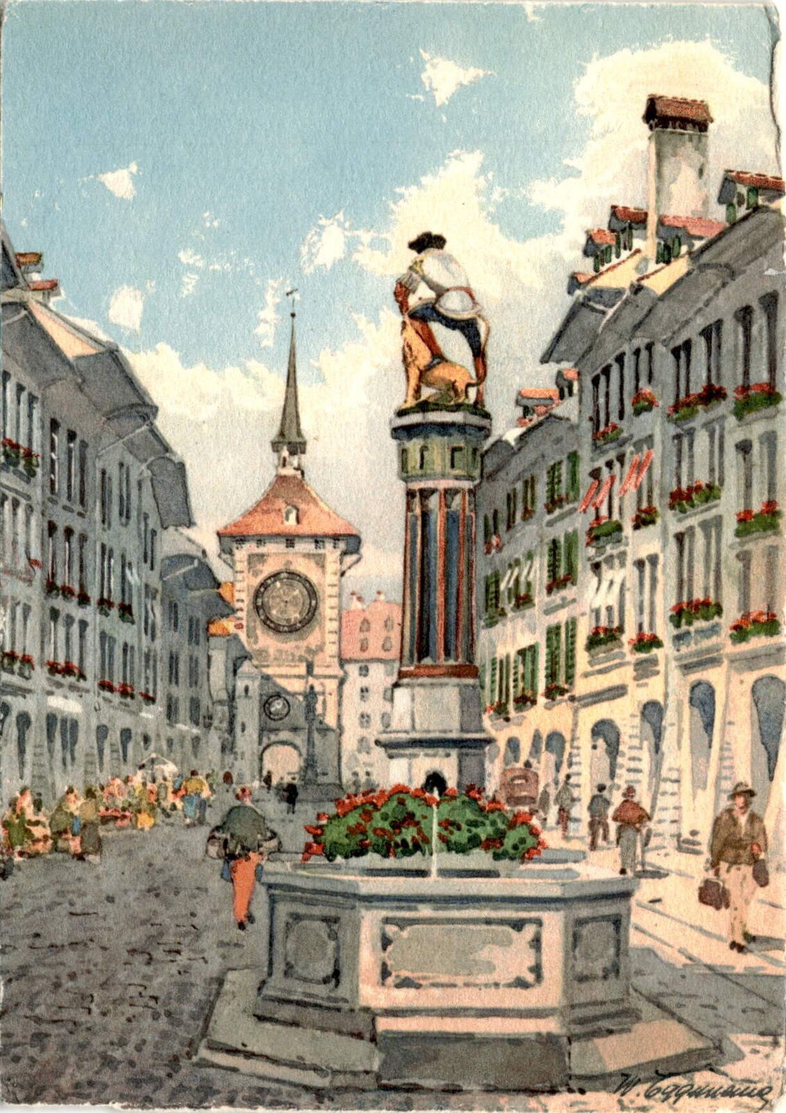 Bern, Switzerland, Simsonbrunnen fountain, Kramgasse street, Mr. Carter Postcard