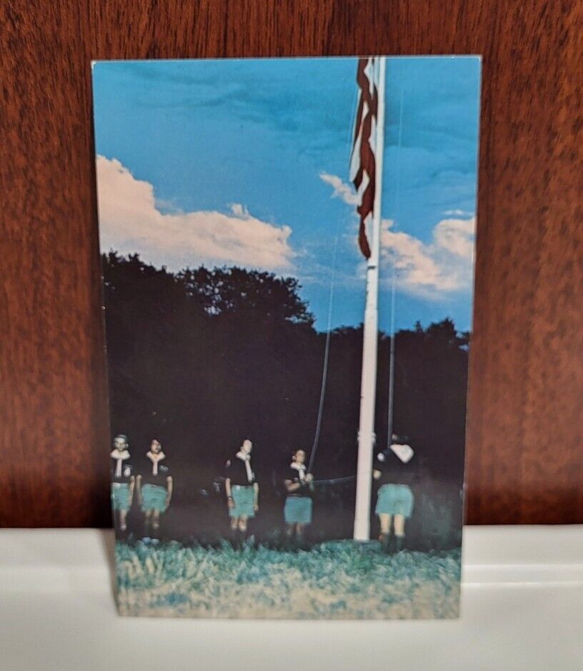 ONTEORA SCOUT RESERVATION  5.5 x 3.5  Postcard  LIVINGSTON MANOR NY  Flag Photo