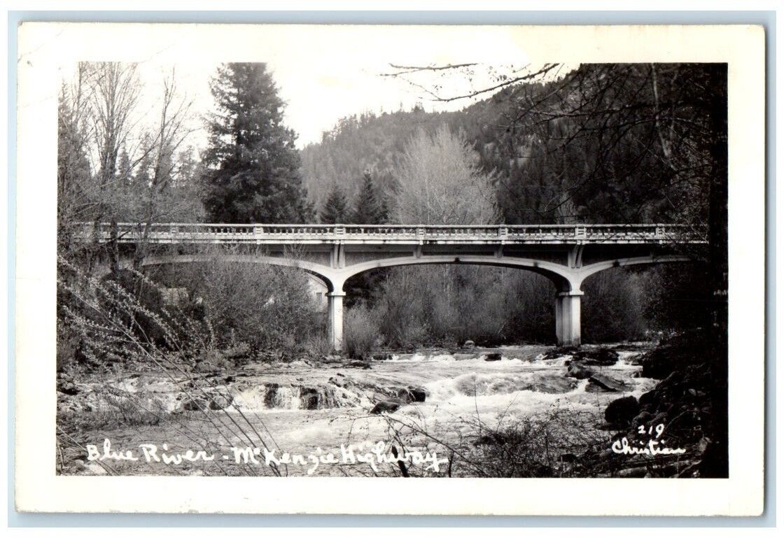 c1940\'s Blue River Bridge Rapids View McKenzie Highway OR RPPC Photo Postcard