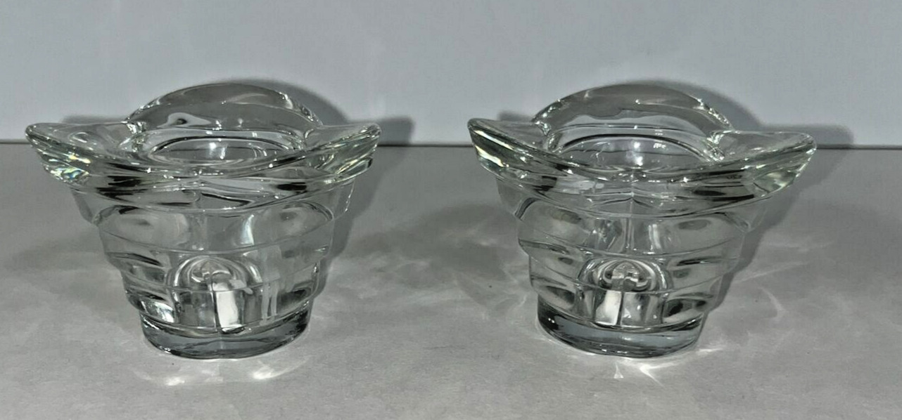 ITALIAN Crystal Clear Glass Candle Stick Holders 2 Per Set Vintage