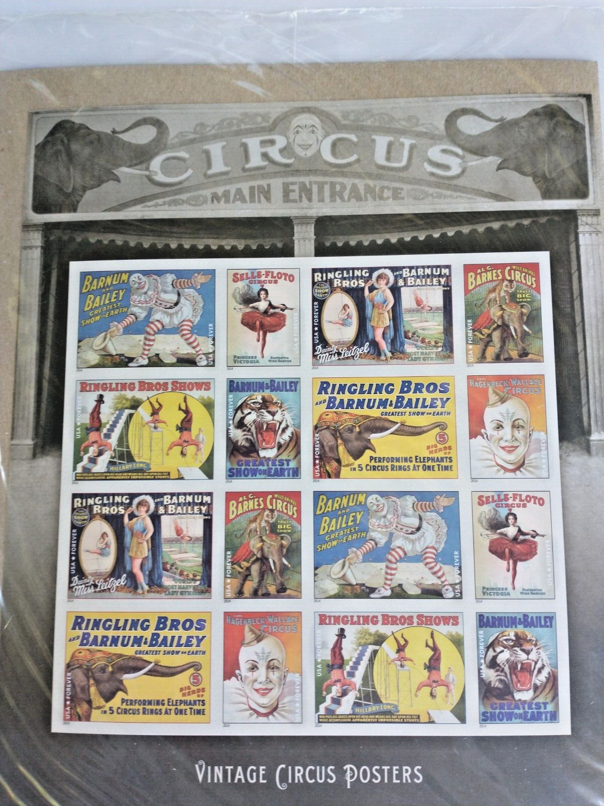 A Full unused sheet of 16 Circus Stamps - New Release in 2014