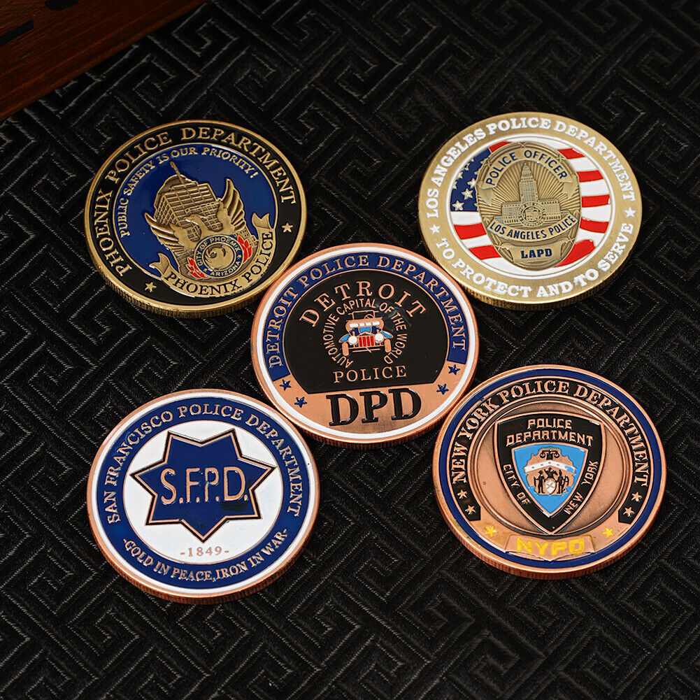 5pc Set U.S.A Coin Police Honors Angel Of Justice Commemorative Challenge Coins