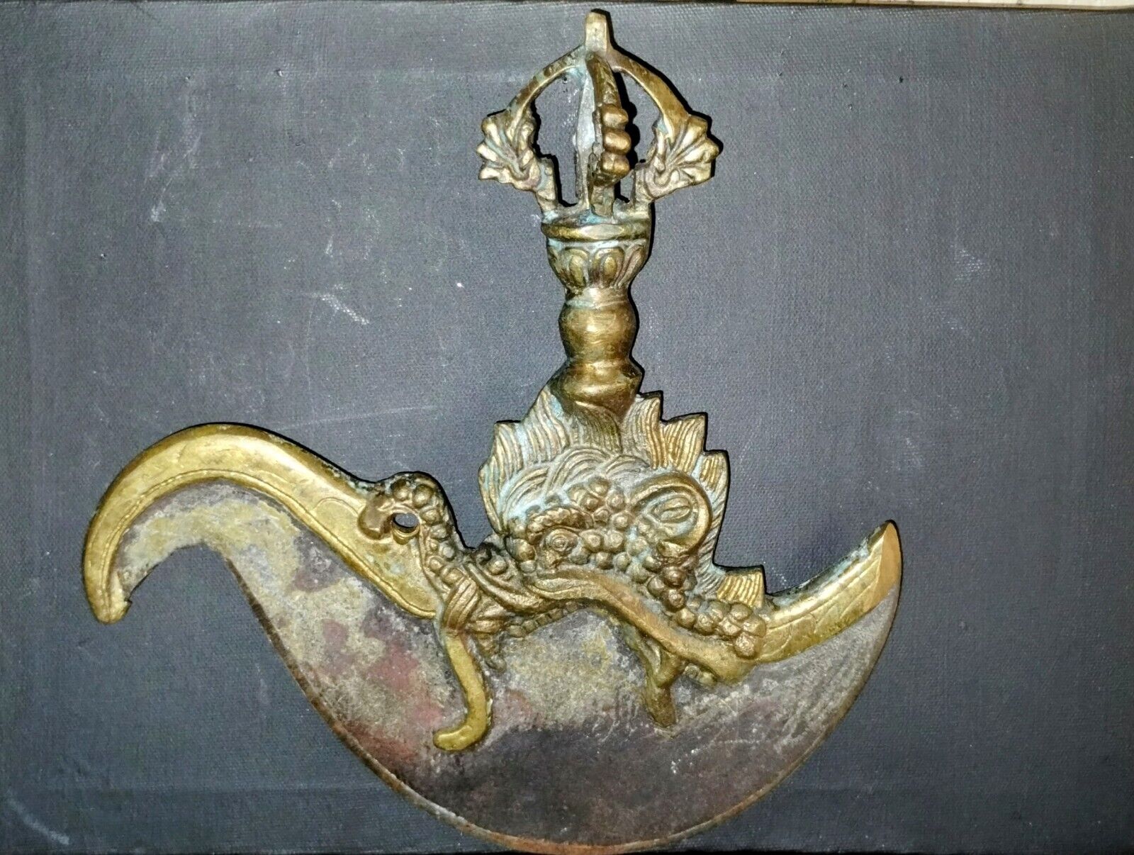 Vintage Tibetan Buddist Bronze & Steel Tantric Spiritual Ritual Knife Blade 